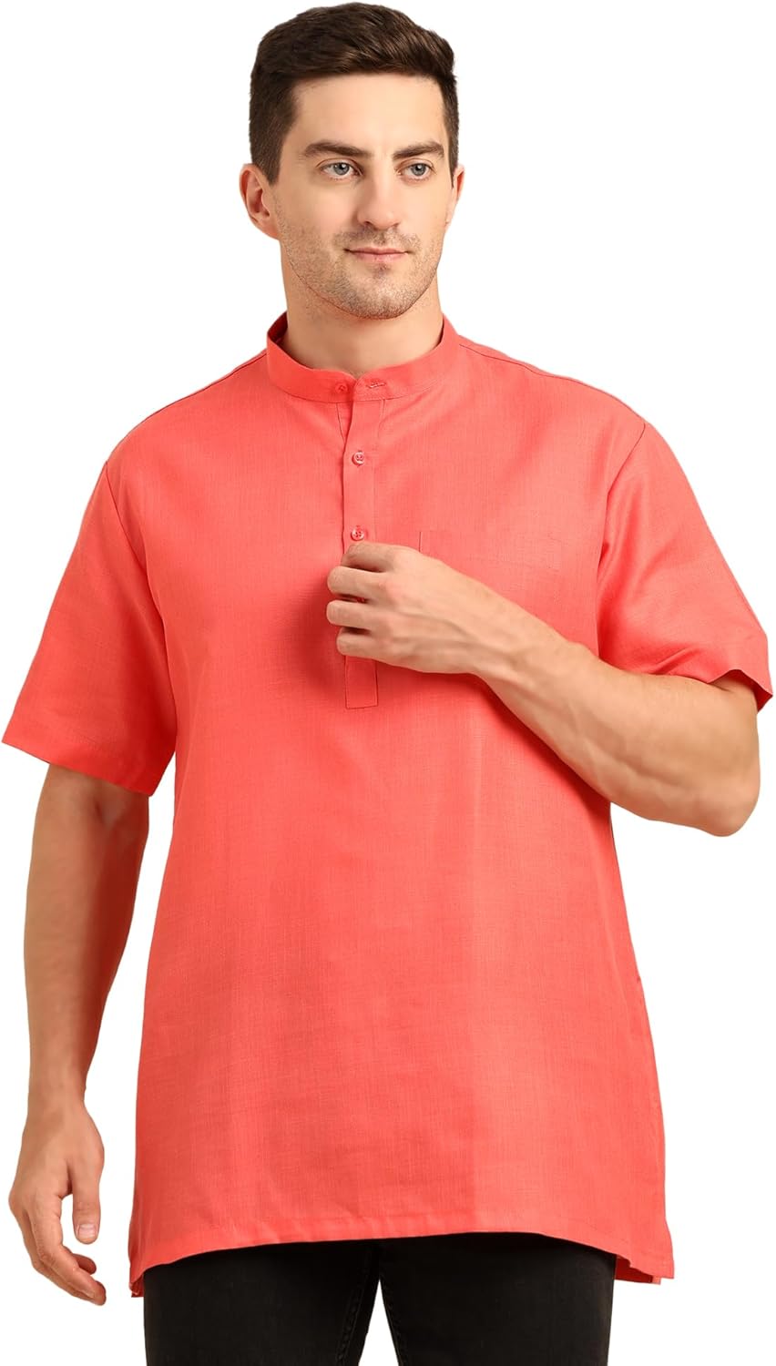 Men’s Poly Cotton Short Kurta Shirt Style | Half Sleeve Mandarin Collar Ethnic Kurta for Casual & Daily Wear - Image 2