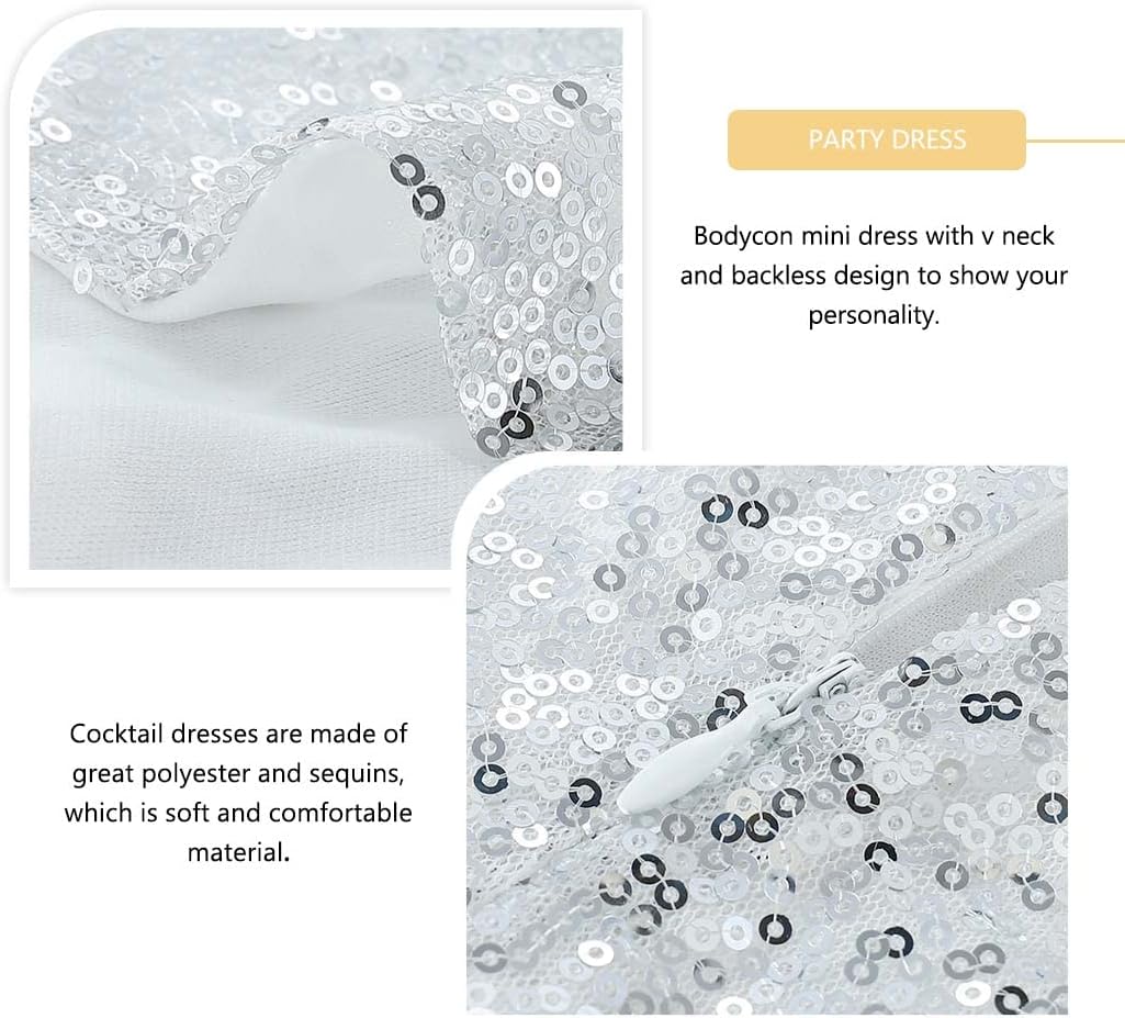 JEWEKY Sequin Party Dress V Neck Cocktail Bodycon Dresses Sparkly Mini Dress Wrap Backless Ruched Dress for Women - Image 5