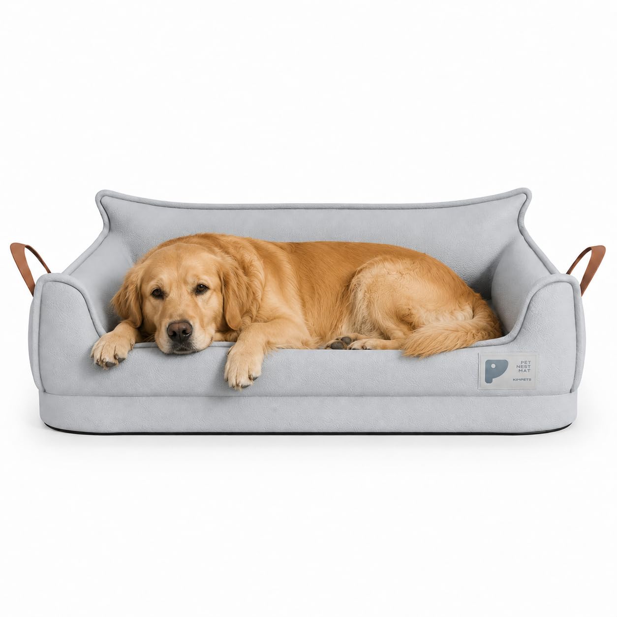 GzglAstropyne Waterproof Dog Bed, Detachable Leather Dog Sofa Bed, Wipe Clean Raised Bolster Pet Bed for Medium & Large Dogs, Silver Grey, Large 85 x 53 x 27 cm