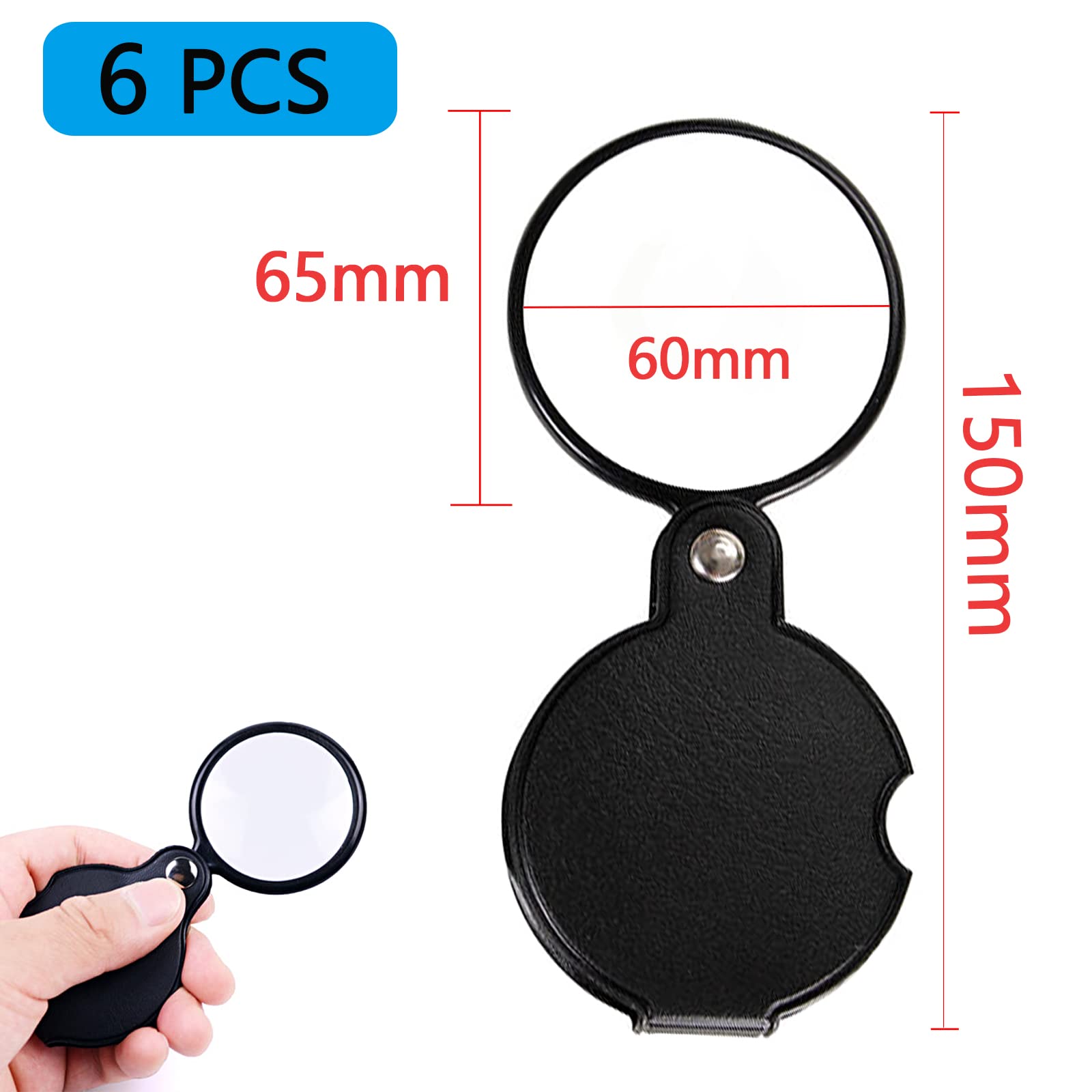 3 Lenti D'Ingrandimento Pieghevoli 8X - Tascabili, Per Lettura, Ispezione, Hobby, Nero E Rosso - Foto 5