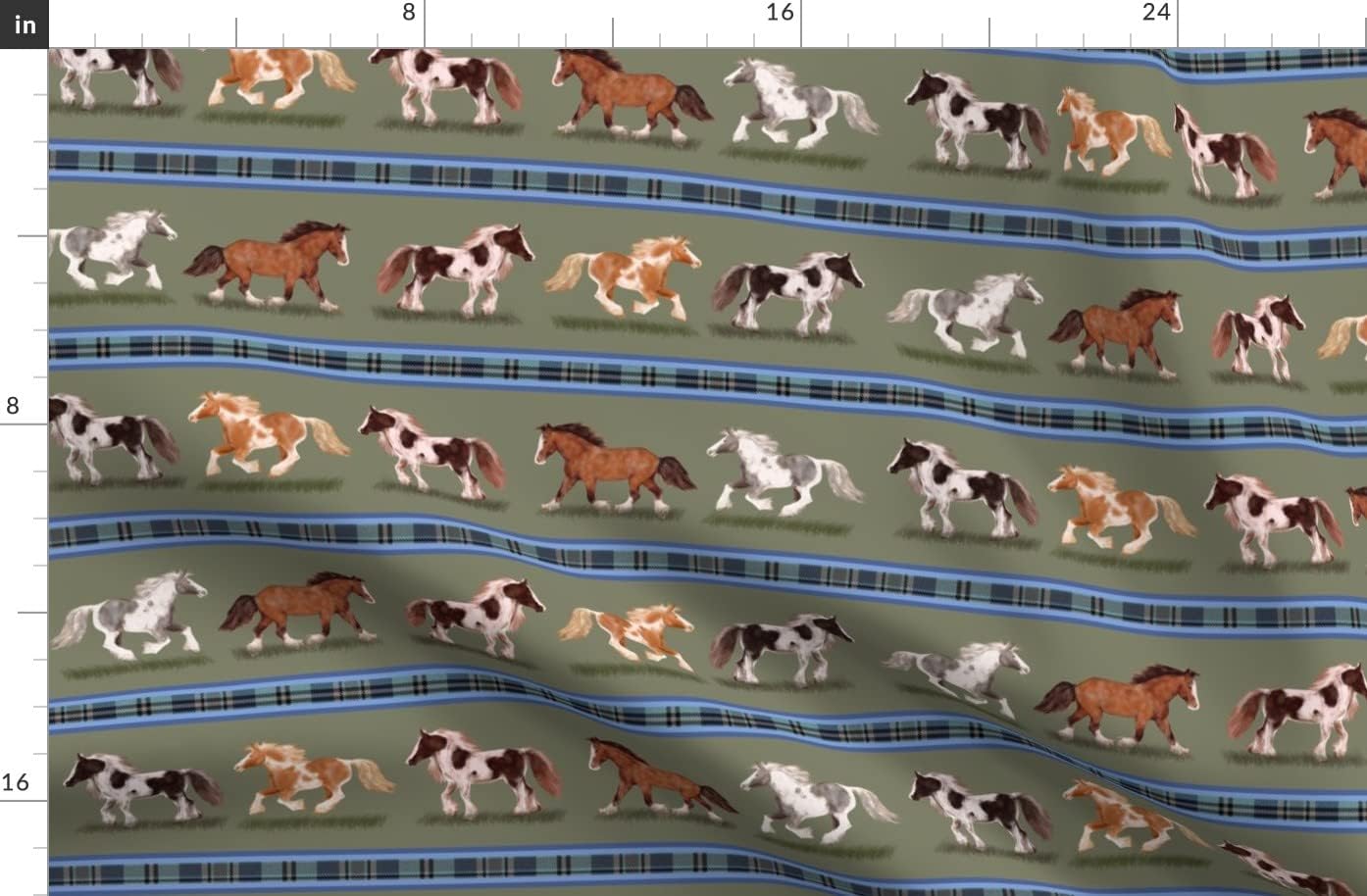 Spoonflower Fabric - Horse Stripe Horses Pony Stripes Printed on Organic Cotton Sateen Fabric by The Yard - Sewing Quilting Apparel Home Decor