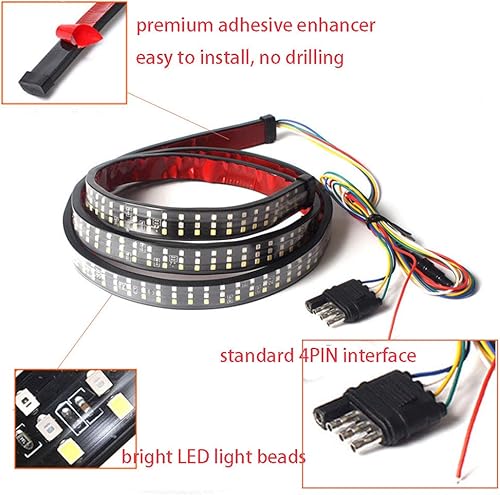 Miniatura 3 de Barra de luz LED para puerta trasera, 60 pulgadas, triple fila LED para camión, tira de luz LED ámbar/rojo/blanco, impermeable, para correr, frenado