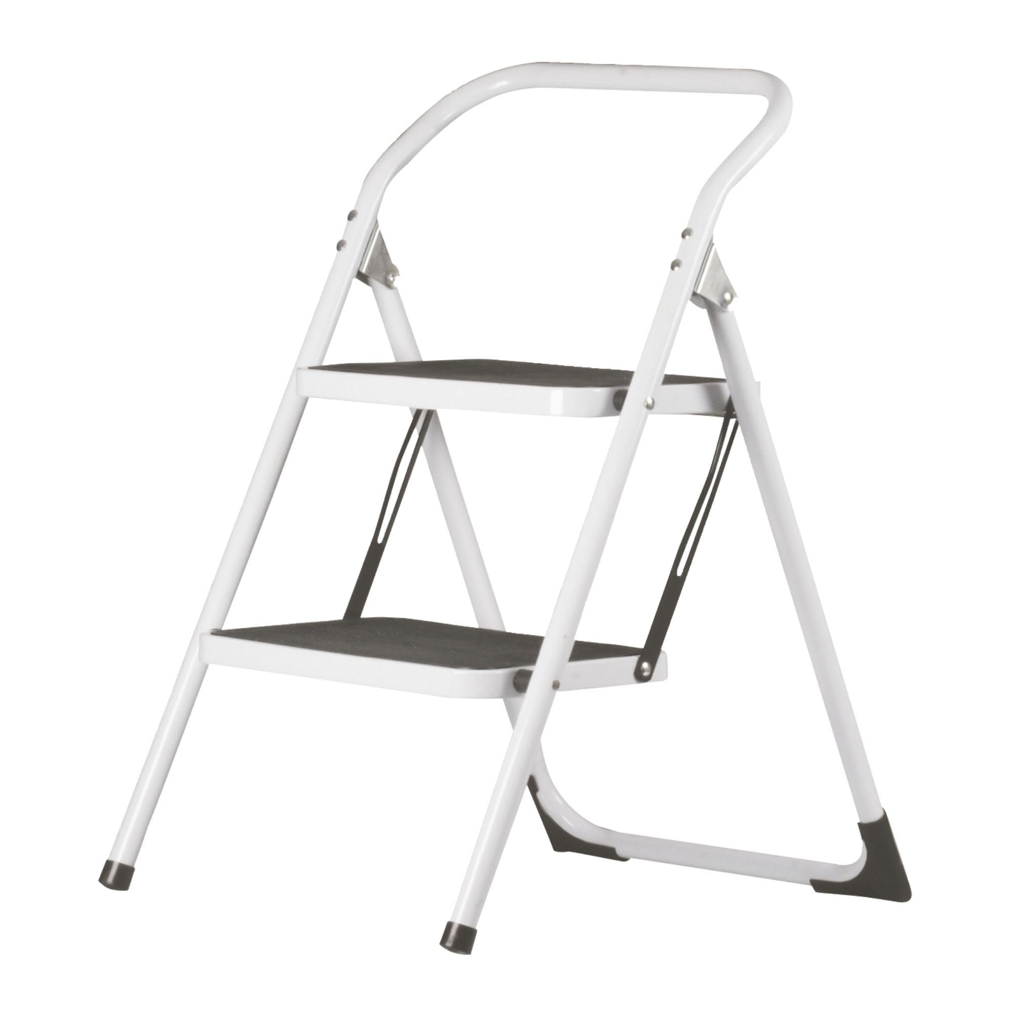 Amig White – 2-Step Folding Ladder | Folding Stool | Dimensions: 77 X 57 X 47 Cm | Stool With Two Non-Slip Steps | Maximum Weight Capacity: 150 Kg | Steel | And Black