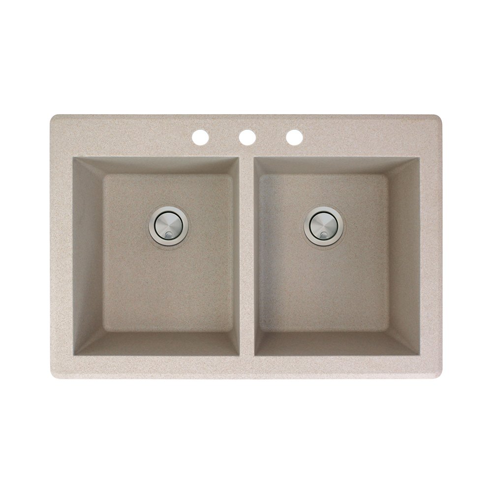 Transolid RTDE3322-16-CBD Radius Granite 3-Hole Drop-in Double-Bowl Kitchen Sink, 33" x 22" x 9", Cafe Latte