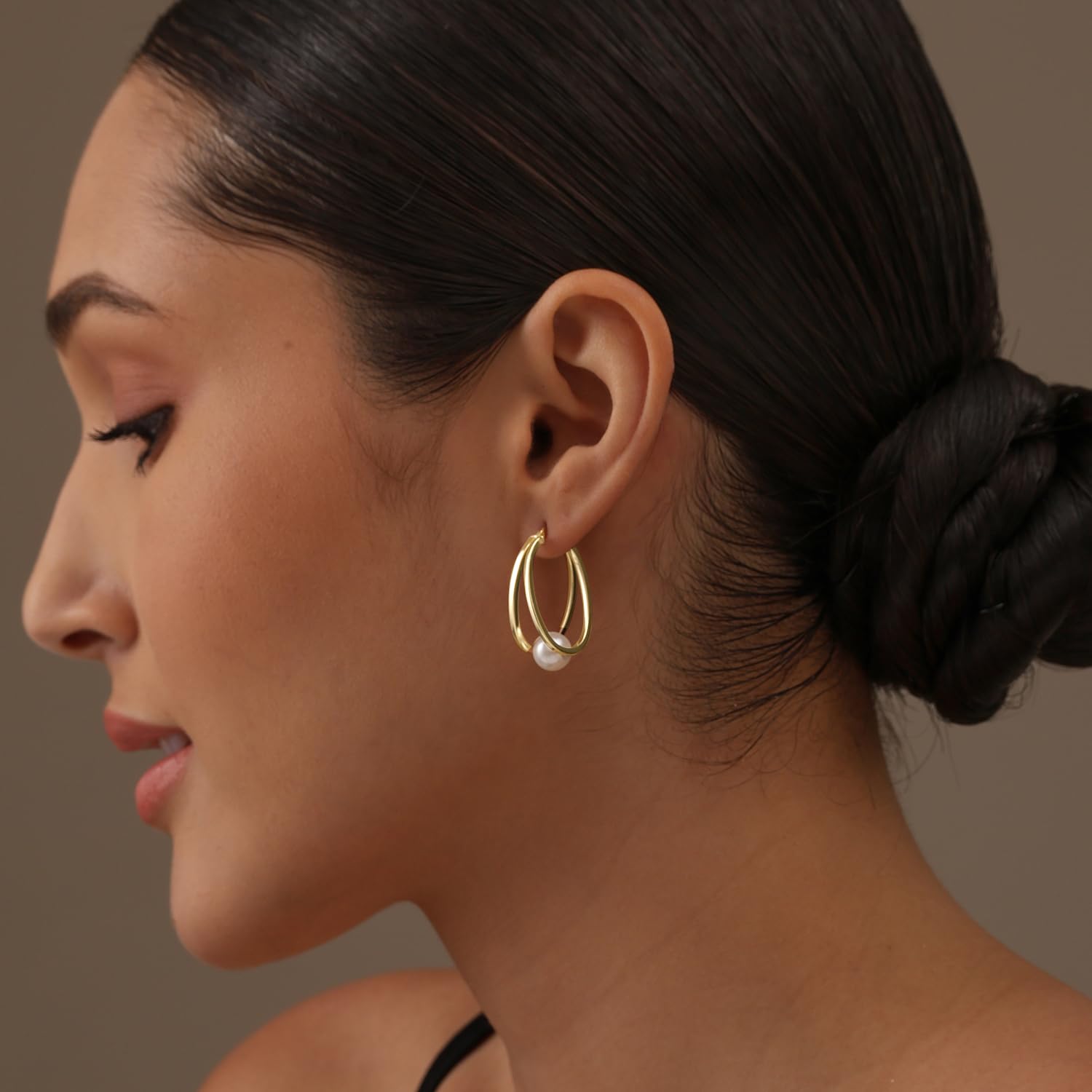 LeCalla Flaunt Boucles d'oreilles double ovale en argent 925 avec perles pour les adolescents et les femmes