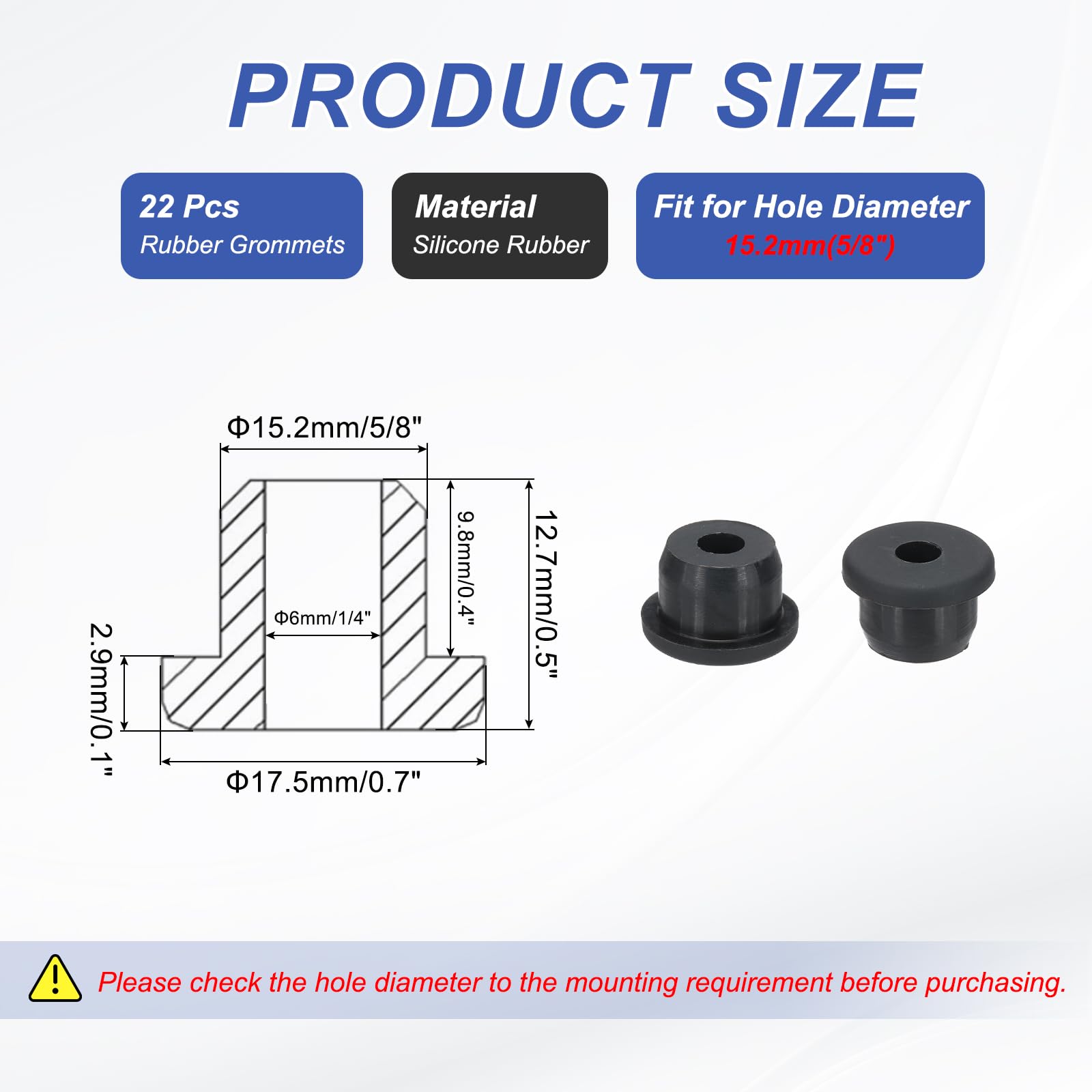 PATIKIL Silicone Rubber Grommet, 22 Pcs 5/8"(15.2mm) Drill Hole - Image 2