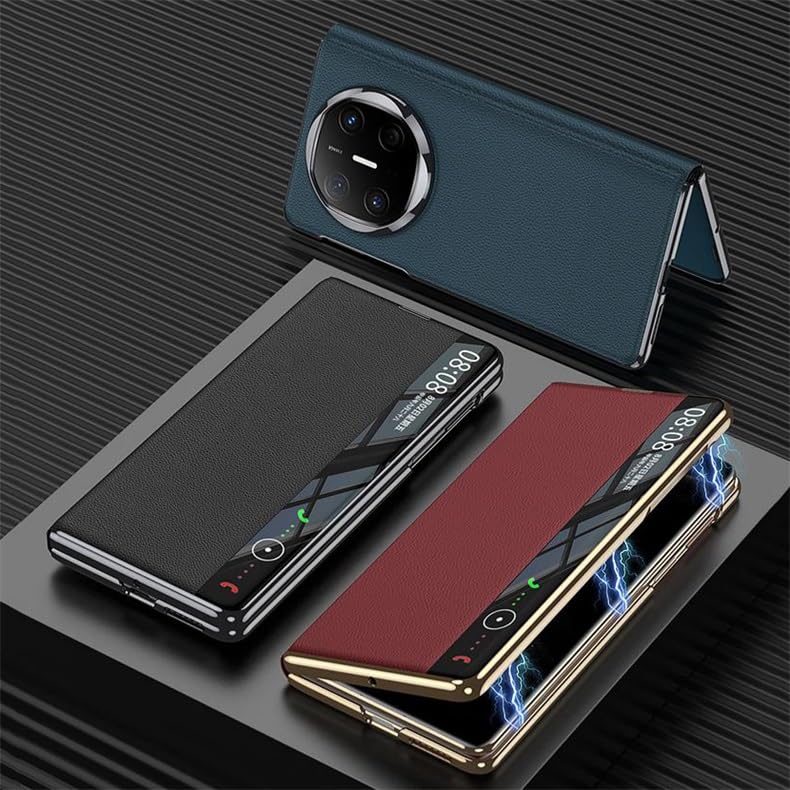 Coque en cuir Huawei Mate X6 : housse luxe intégrale grise avec vitre