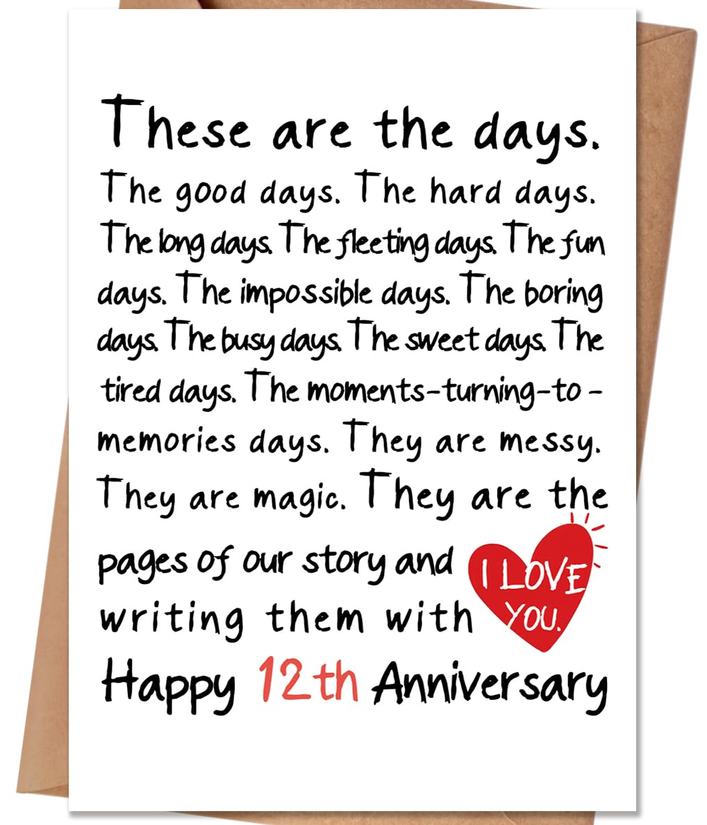 HEJOYN 12 Year Anniversary Card for Husband Wife, 12th Anniversary Card Gifts for Him Her, 12th Wedding Anniversary Cards, Silk and Linen Anniversary