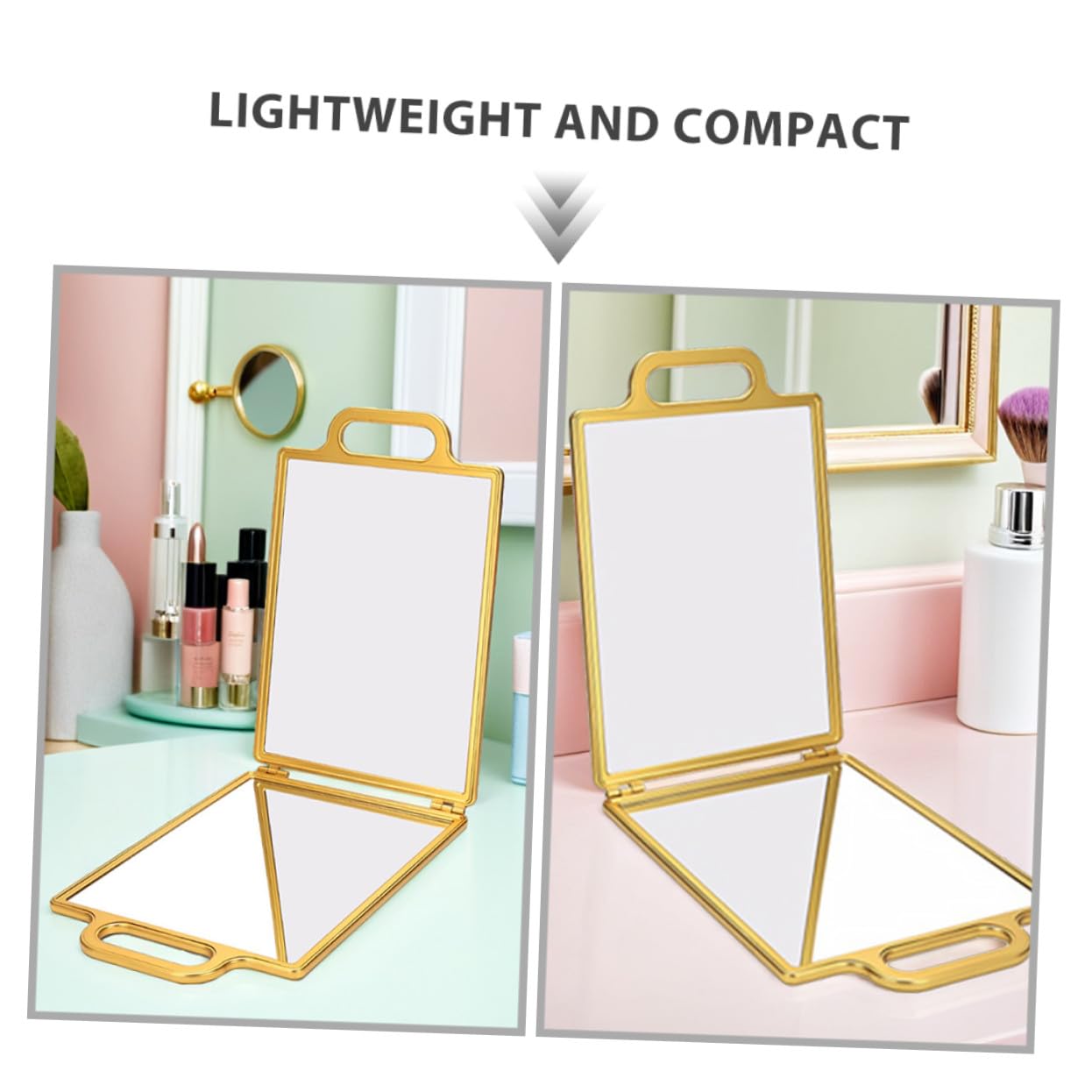 Klappbarer doppelseitiger Friseurspiegel Gold Tragbarer Handspiegel mit Präziser Abbildung Leichtes Robustes Design für Hairstyling Rasur Make-up für Friseure und Reisen