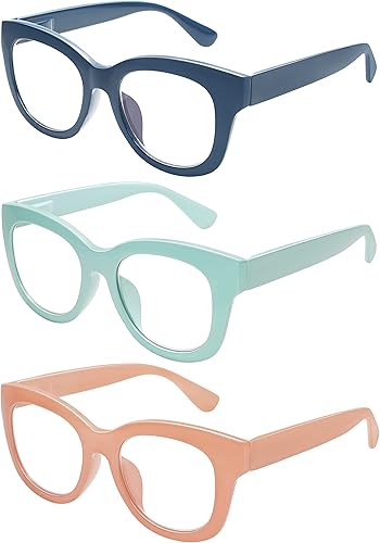 Miniatura 3 de AMOMOMA Anteojos de lectura retro de gran tamaño para mujer, bloqueo de luz azul, lectores de computadora, bisagra de resorte AM6003