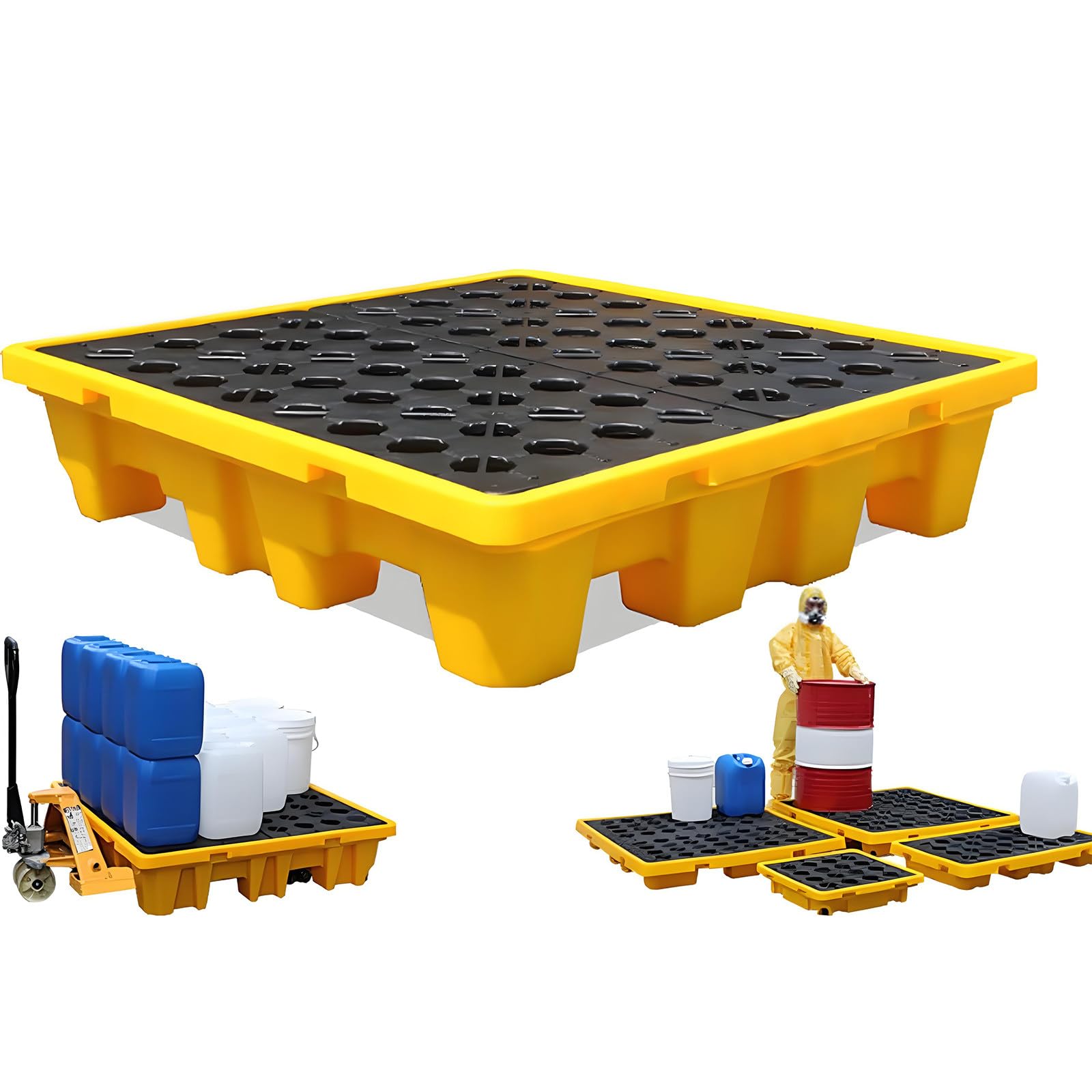 JKJZSALJ Heavy-Duty Modular Spill Containment Pallet With Drain Outlet & Forklift Pockets, Oil Tank Spill Tray For Basement Cargo Storage, 130X68X15Cm, Durable & Reliable,127 * 67 * 17cm