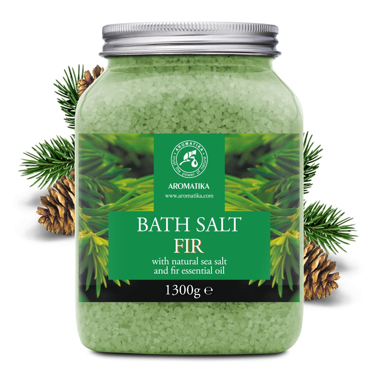 Sale da Bagno Abete 1300g - Sale Marino con Olio Essenziale di Abete Naturale - Cura del Corpo - Rilassamento - Bellezza - Aromaterapia