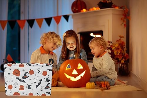 Miniatura 5 de Cesta rectangular de calabaza de Halloween para niños, cesta de regalo de dulces de Halloween, contenedor de almacenamiento plegable de tela