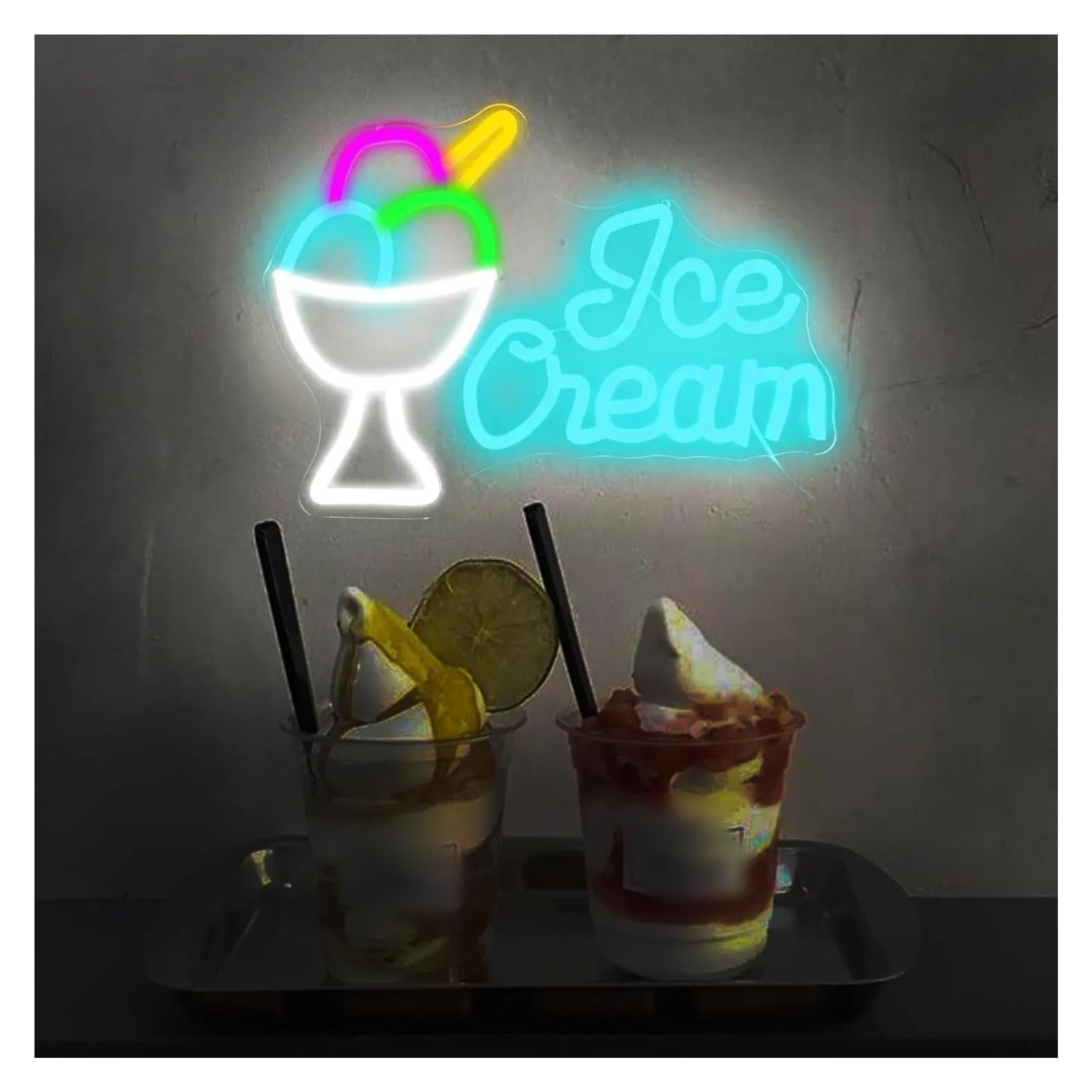 Luces de neón Letrero De Neón De Helado, Luz De Neón Para Decoración De Pared Con USB, Luz Nocturna Para Habitación Infantil, Decoración De Heladería 40x29cm
