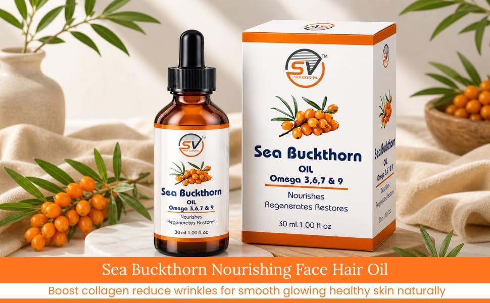 Image of Sea Buckthorn Oil 30ml Face Serum & Face & Hair | Nourishing Oil with Omega 3,6,7 & 9 | Collagen Boosting | Reduces Fine Lines, Dark Spots & Dull Skin | For Smooth & Glowing Skin (Pack of 1 Each)