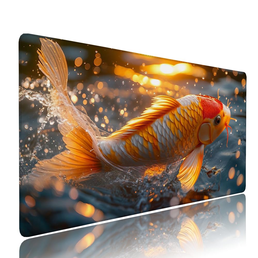 Alfombrilla de Mouse para Juegos, Giallo, XXL, Antideslizante, Impermeable, Diseño de Pescare, Extendido, Grande, 1200x600x3mm, para PC, Laptop, Ufficio, Famiglia d-639