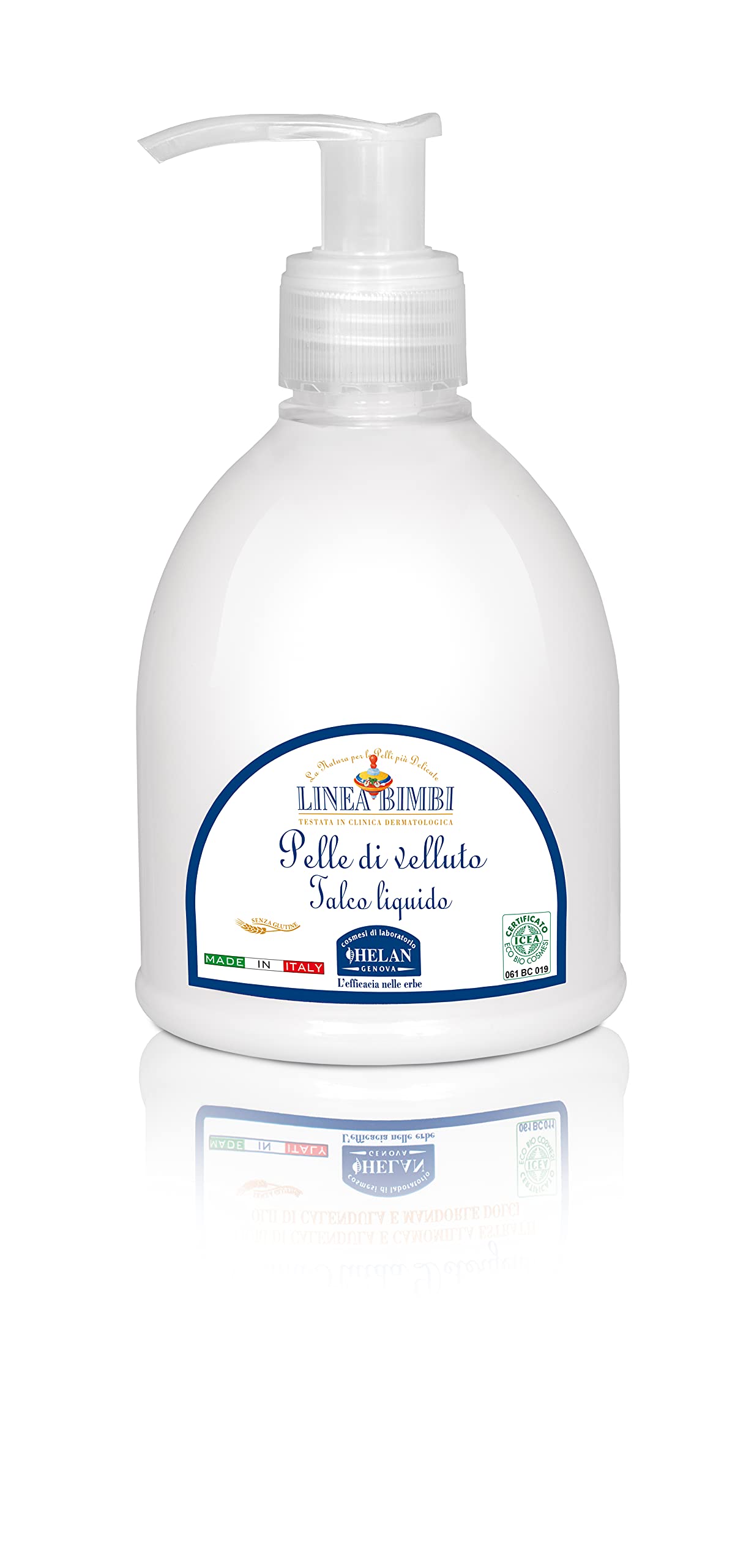 Helan, Linea Bimbi, Pelle di Velluto, Talco Liquido Neonato e Bambini con Calendula e Vitamina E, Ideale per Massaggio al Corpo, Pelle Morbida e Fresca con Olio di Mandorle e Oliva - 240 ml