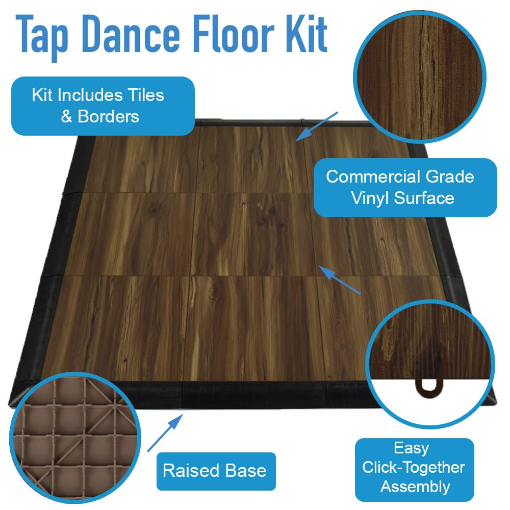 Greatmats Portable Dance Floor 3x3 Ft Kit, Wood Grain Vinyl Tap Dance 9 Pack (Espresso Oak)