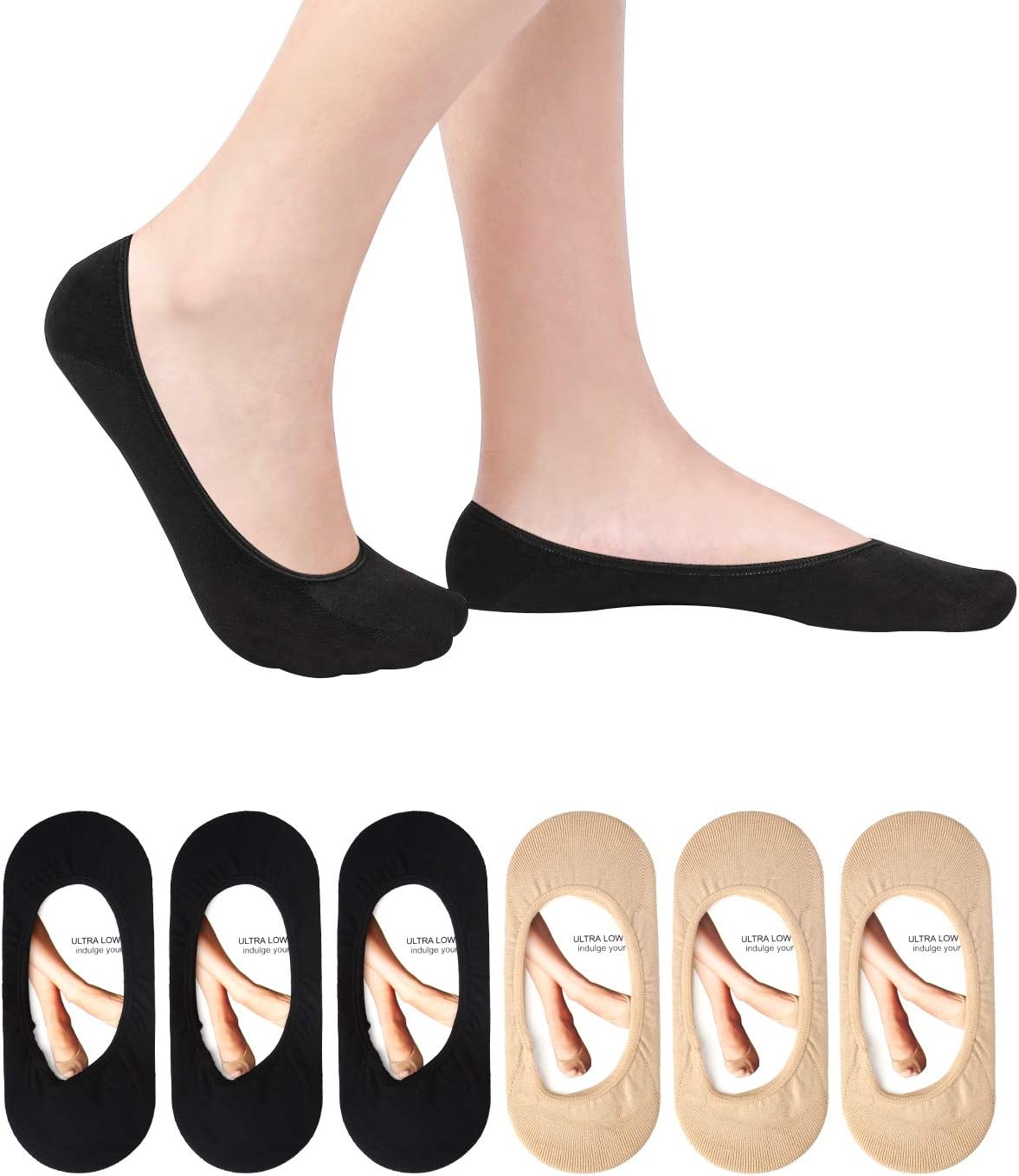 ADFOLFNylon 6 Pack Ultra Low Cut No Show Socks Women Invisible For Flats And Dress Shoes Liner Socks With Non-Slip Heel Grips,Assorted
