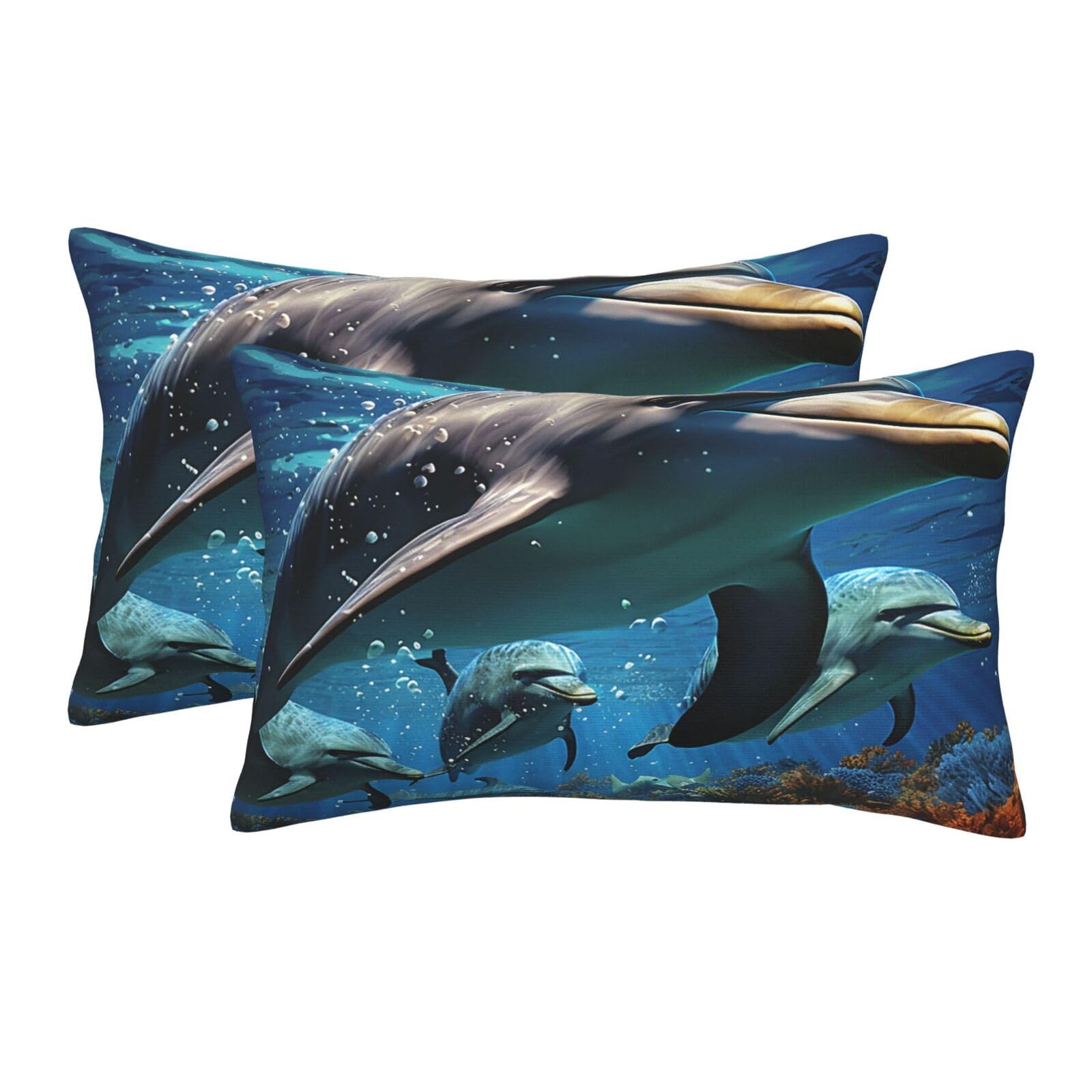 2 Pack Pillow Cases with Hidden Zipper, Soft Breathable Pillow Covers for Hair and Skin, Dolphins Pillowcases 16"x24" Bed Pillow Protectors Cover for Sleeping Gifts