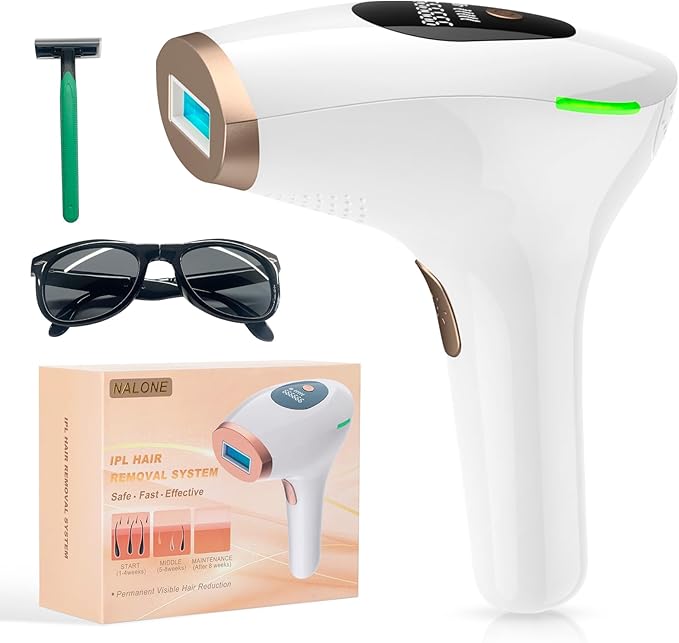 NALONE Depiladora Laser, 999.999 Flashes Laser Depilacion Casa Damas/Hombres, 1200NM Longitud De Onda Altos Niveles De Energía Indoloro Depiladora Luz Pulsada Para Todo El Cuerpo