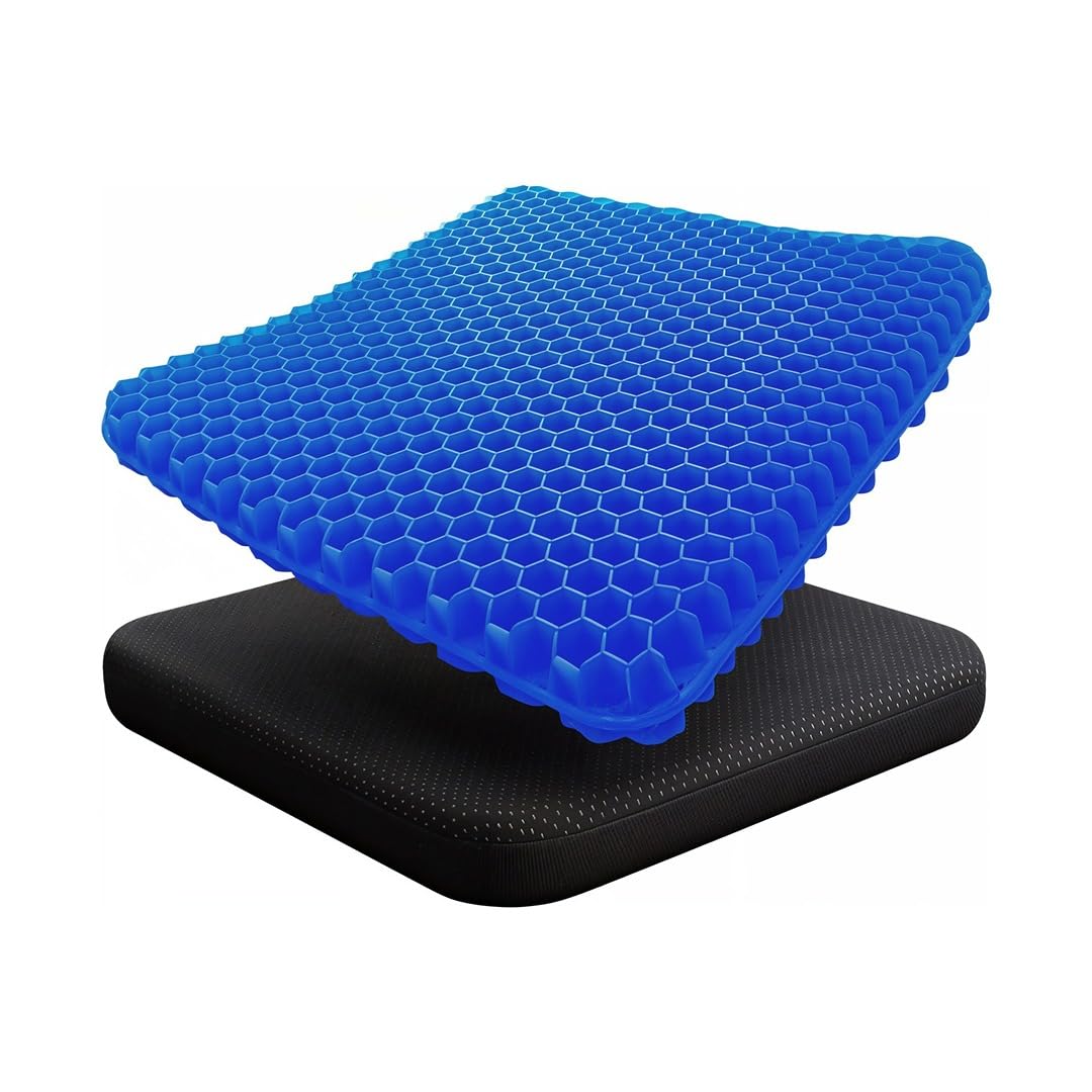 Casabella Gel Seat Cushion for Back Pain Relief - Honeycomb Orthopaedic Cushion for Sciatica & Coccyx Pain - Non-Slip, Breathable Office Chair & Car Seat Cushion for Long Sitting, Wheelchair Navy