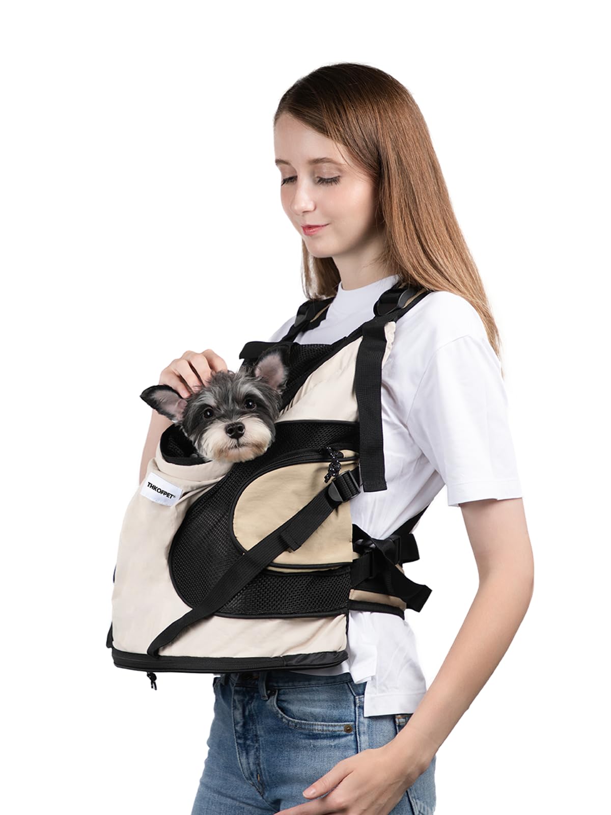 Dog Carrier Backpack, Dog Carrier Bag for Small Medium Dogs and Cats, Dog Backpack up to 18.7 lbs, Breathable and Comfortable Pet, Portable Travel Bag for Hiking Travel Outdoors, Beige