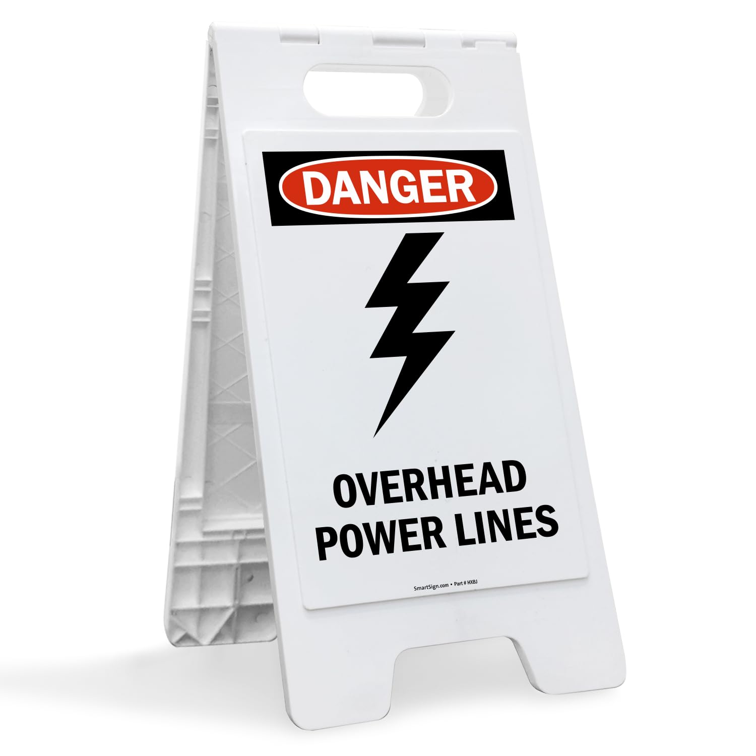 SmartSign 25 x 12 inch “Danger - Overhead Power Lines” Two-Sided Folding Floor Sign, Digitally Printed Plastic, Red, Black & White