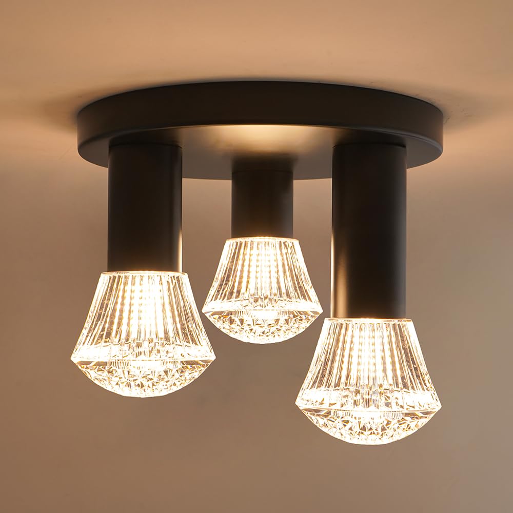 DSMJF Matte Black Semi Flush Mount Ceiling Light, Modern Kitchen Light Fixtures, Farmhouse 3 Light Close to Ceiling Light Fixtures, Hallway Light Fixtures Ceiling Mount for Bedroom Foyer Entryway