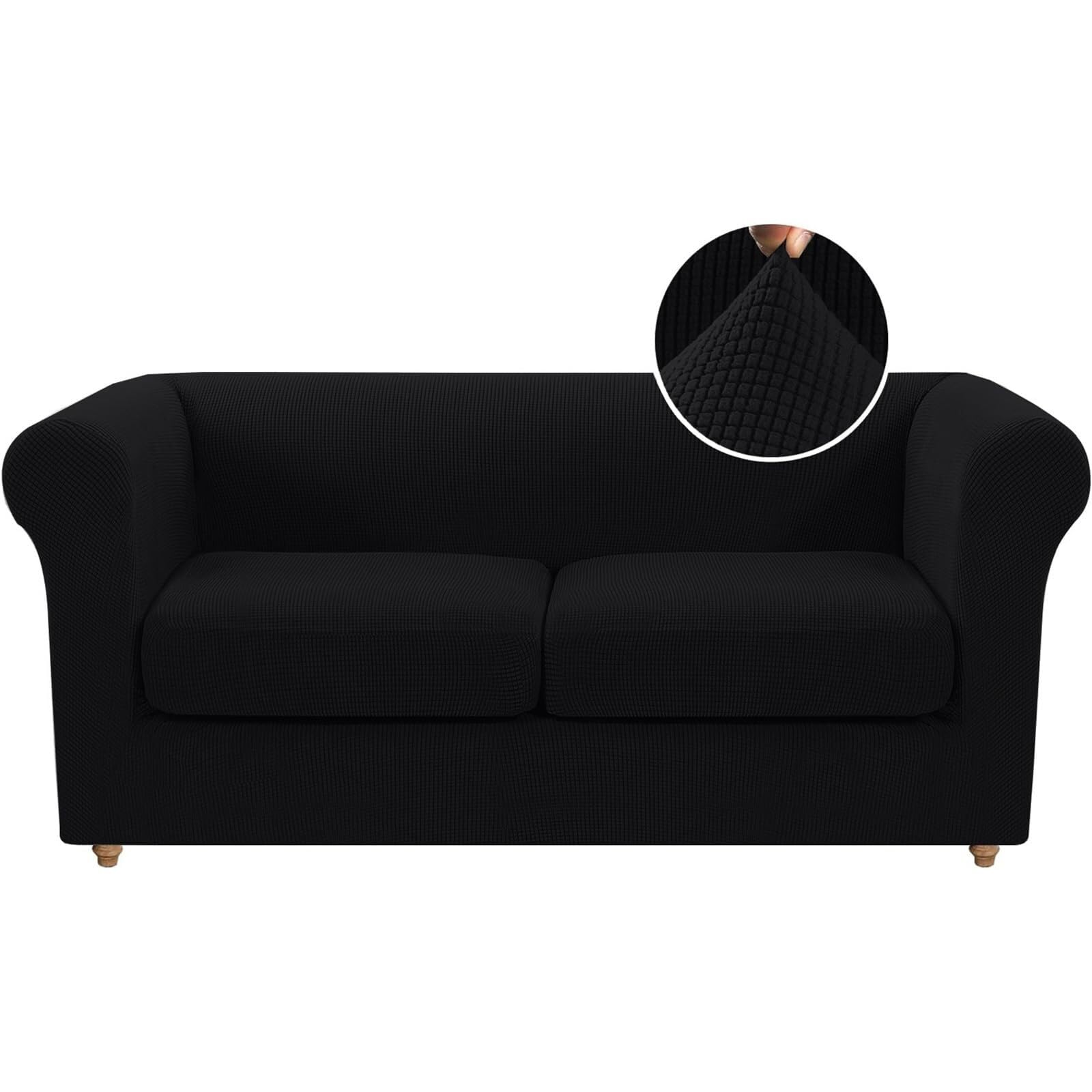 BUAOGDVG Stretch Chesterfield Sofa Cover with Separate Cushion Covers for Living Room Furniture with Thicker Jacquard Fabric(Nero,2 Posti)