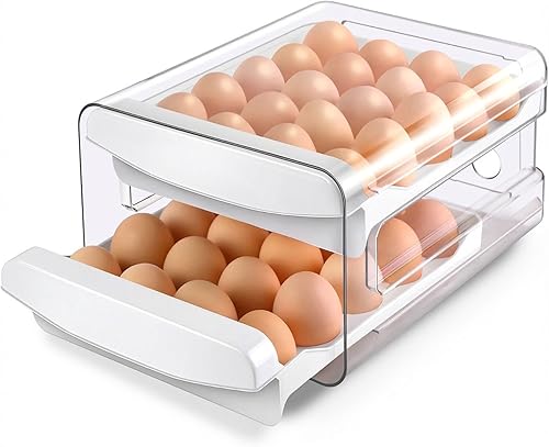 Soporte para huevos para nevera, cajón organizador apilable de 40 huevos de 2 niveles para refrigerador, contenedor de huevos que ahorra espacio,