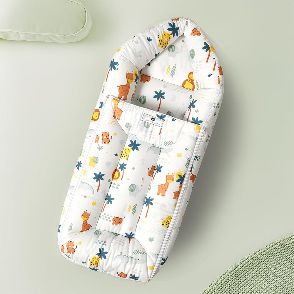 StarAndDaisy 3 in 1 Baby Sleeping Bag for New Born/Baby Carrier for New Born/Soft and Comfortable Baby Bed for 0-12 Months/Washable & Foldable Cotton Design -Lion Print-image-2