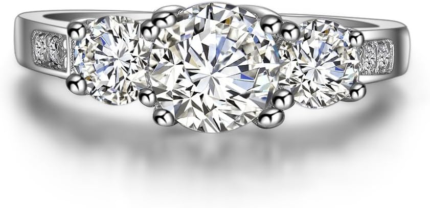Real Sterling Silver 1.7CT SONA Diamond Ring for Women 3Stones Style Engagement Ring Pt950 Engraved