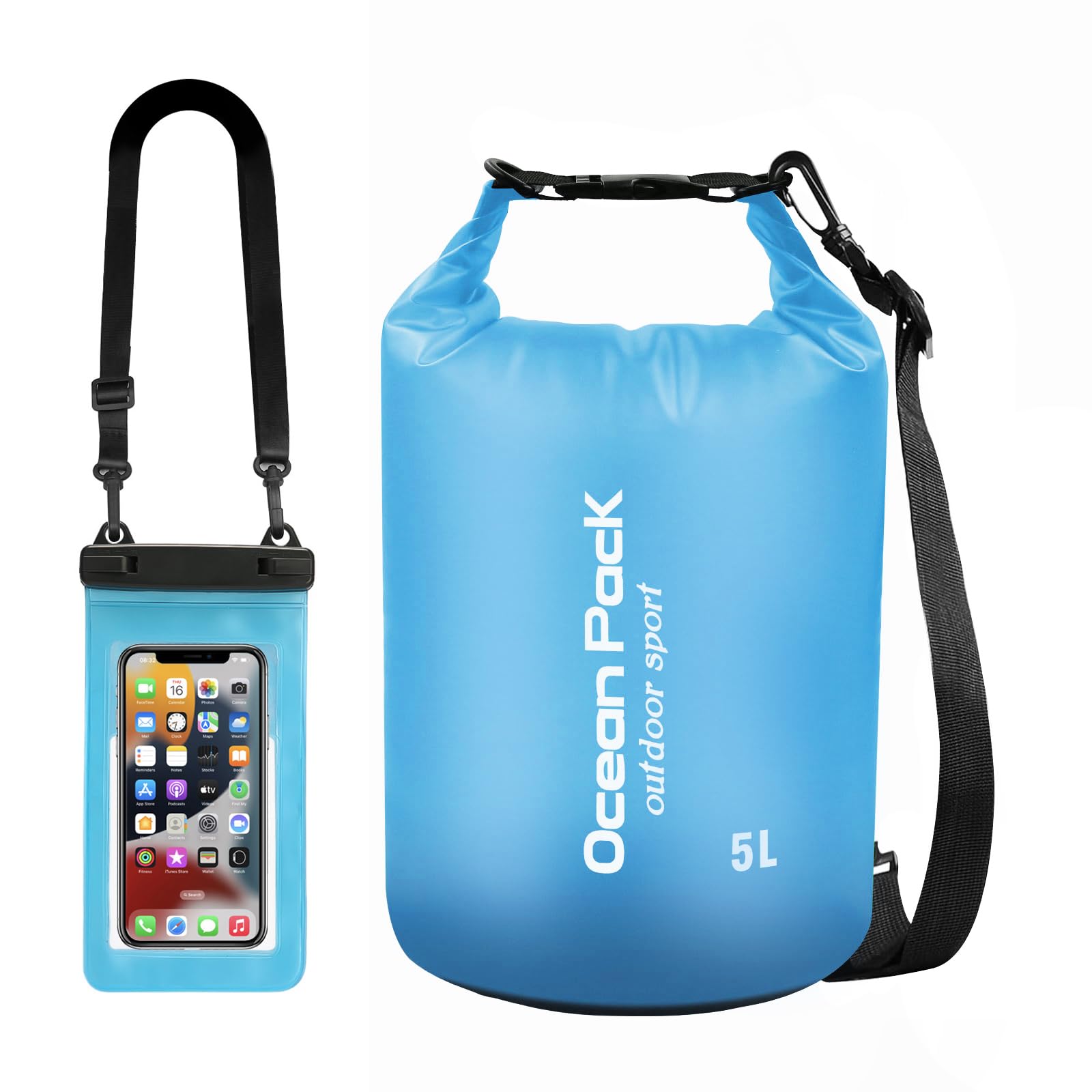 Yixinhe Premium Waterproof Bags, 5L Dry Bag with Waterproof Phone Pouch and Long Adjustable Shoulder Strap for Outdoor Activities and Water Sports, Travel, Camping, Hiking, Swimming, Boating