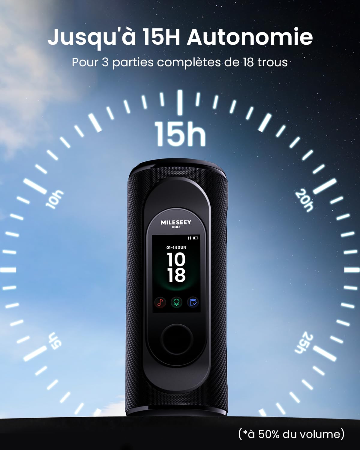 MiLESEEY GeneSonic Pro Haut-Parleur Golf avec GPS Amovible, Écran Tactile 3 Pouces, 43000+ Cours Préchargés, Champ de Vision et Distance Auditive, Batterie 15 Heures, Magnétique, Imperméable à l'eau
