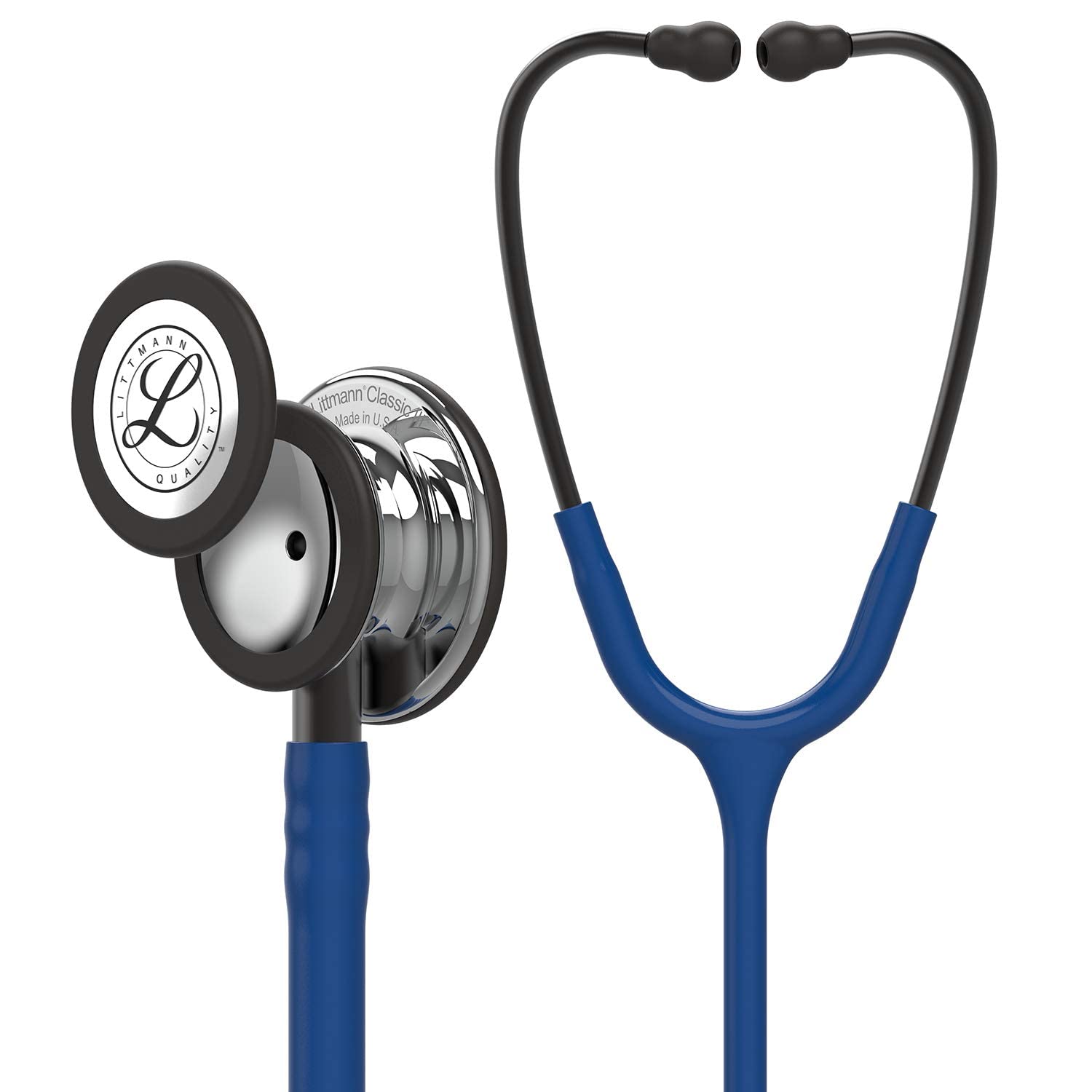3M Littmann Classic III, Stetoscopio, testina con finitura specchio, tubo auricolare blu navy, connettore e archetto nerofumo, 5863 + GIMA ASTUCCIO PORTA FONENDO, Turchese, Uso Professionale