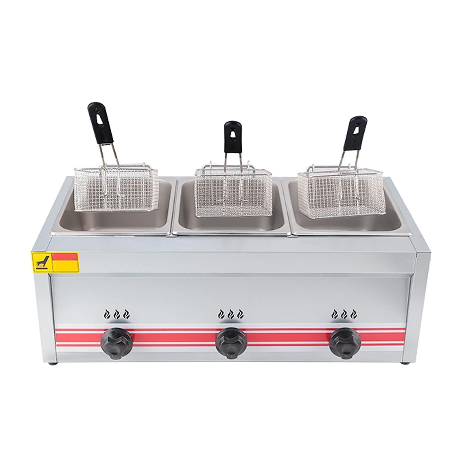 Friggitrice a gas di grande capacità, 10/20/30L, friggitrice a gas in acciaio inossidabile per casa e commerciale, potenza di fuoco regolabile, con cestini e coperchi, per patatine fritte ciambelle