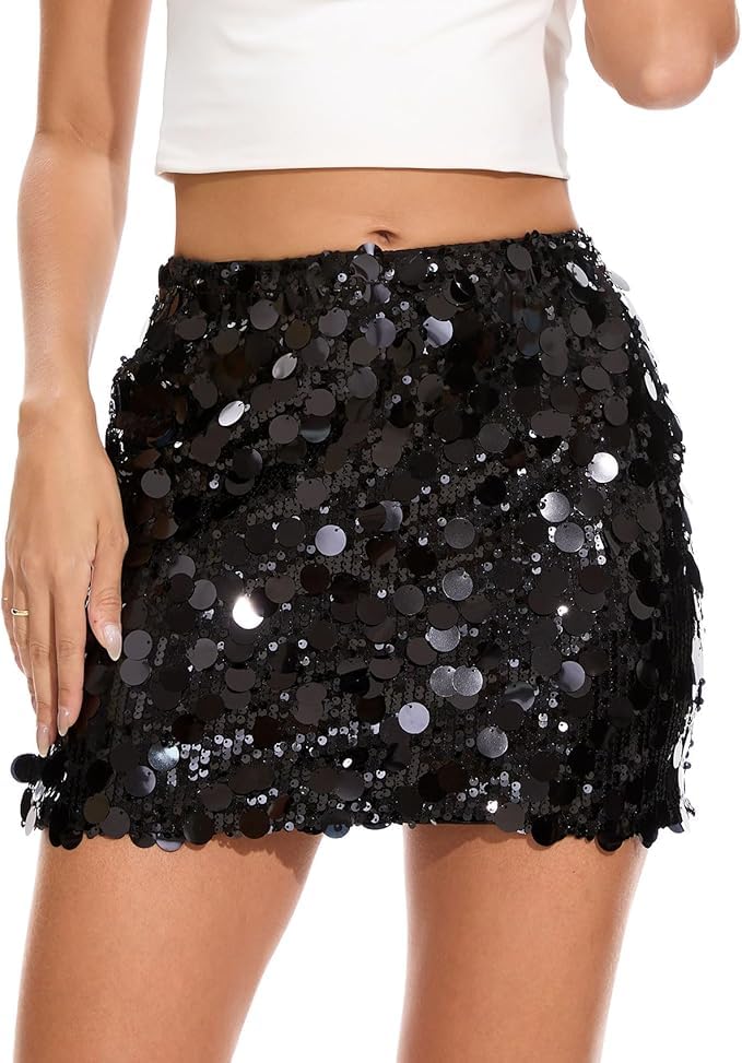 Paillettenrock für Damen Glitzer Röcke Sexy Minirock Elastische Taille Hüftrock GlitzerSkirt für Nacht aus Party Karneval Silvester