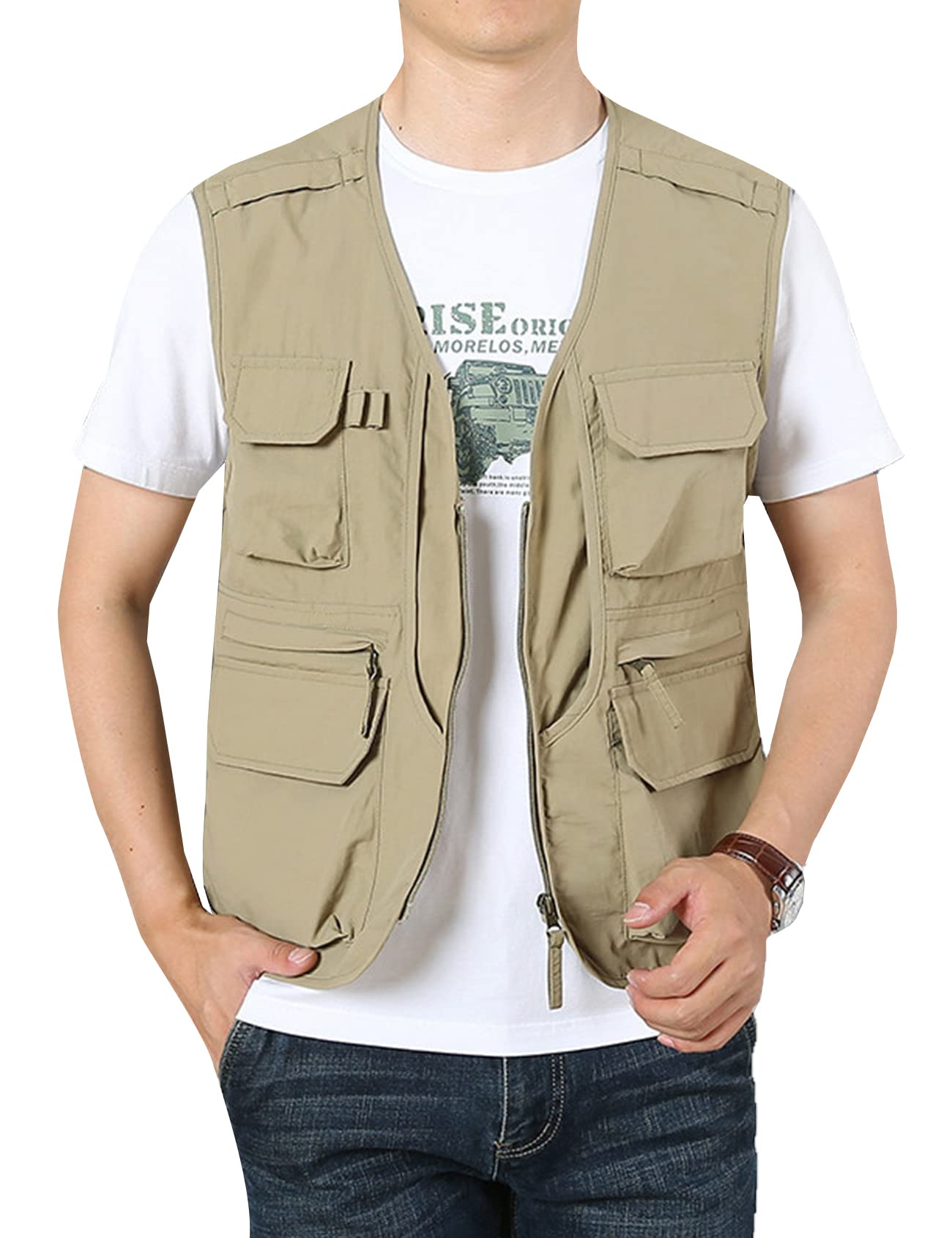 PEHMEA Mens Utility Cargo Vest Summer Outdoor Work Safari Fishing Vest Waistcoat
