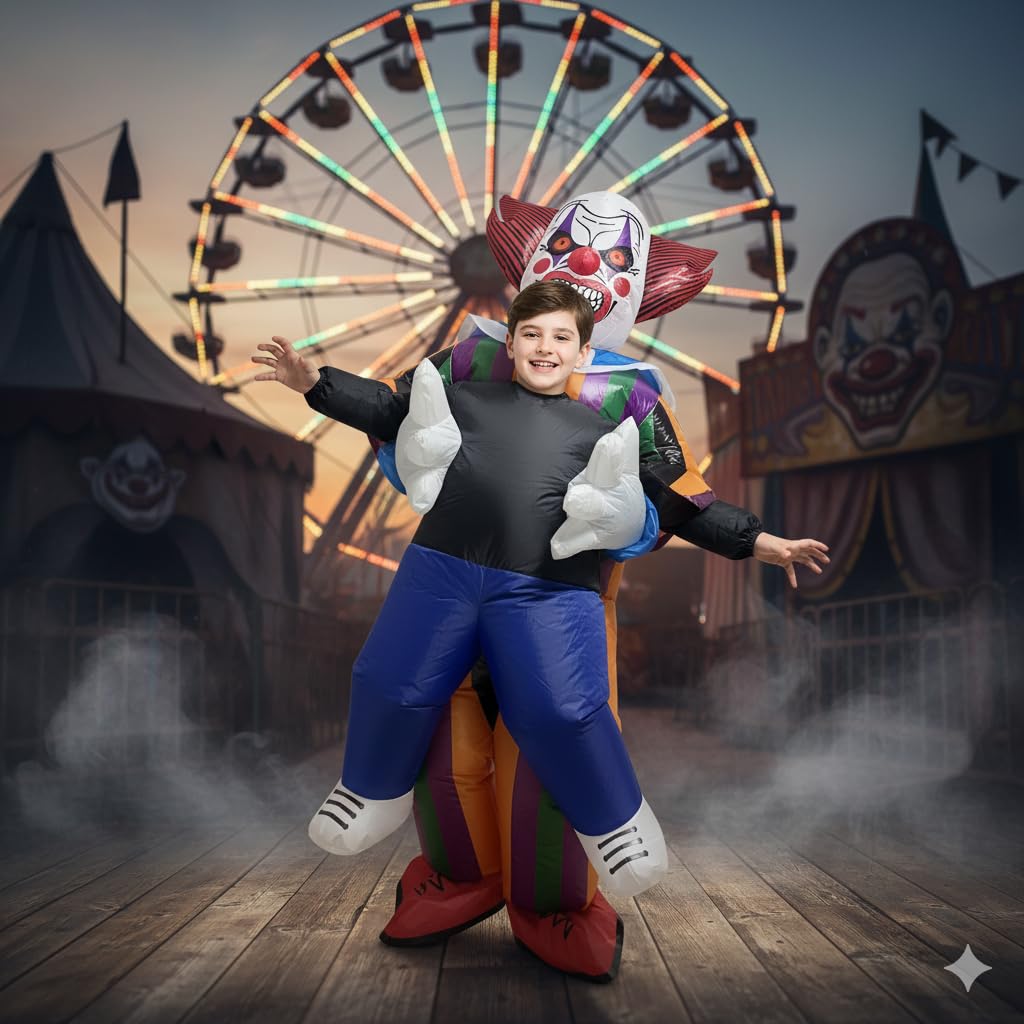A2Z 4 Kids Nadmuchiwany kostium klauna na Halloween, zabawny, fantazyjny strój, cyrkowy, wielokolorowe, wysadzane kostiumy, na imprezy halloweenowe, imprezy szkolne i cosplay, dla dzieci, jeden