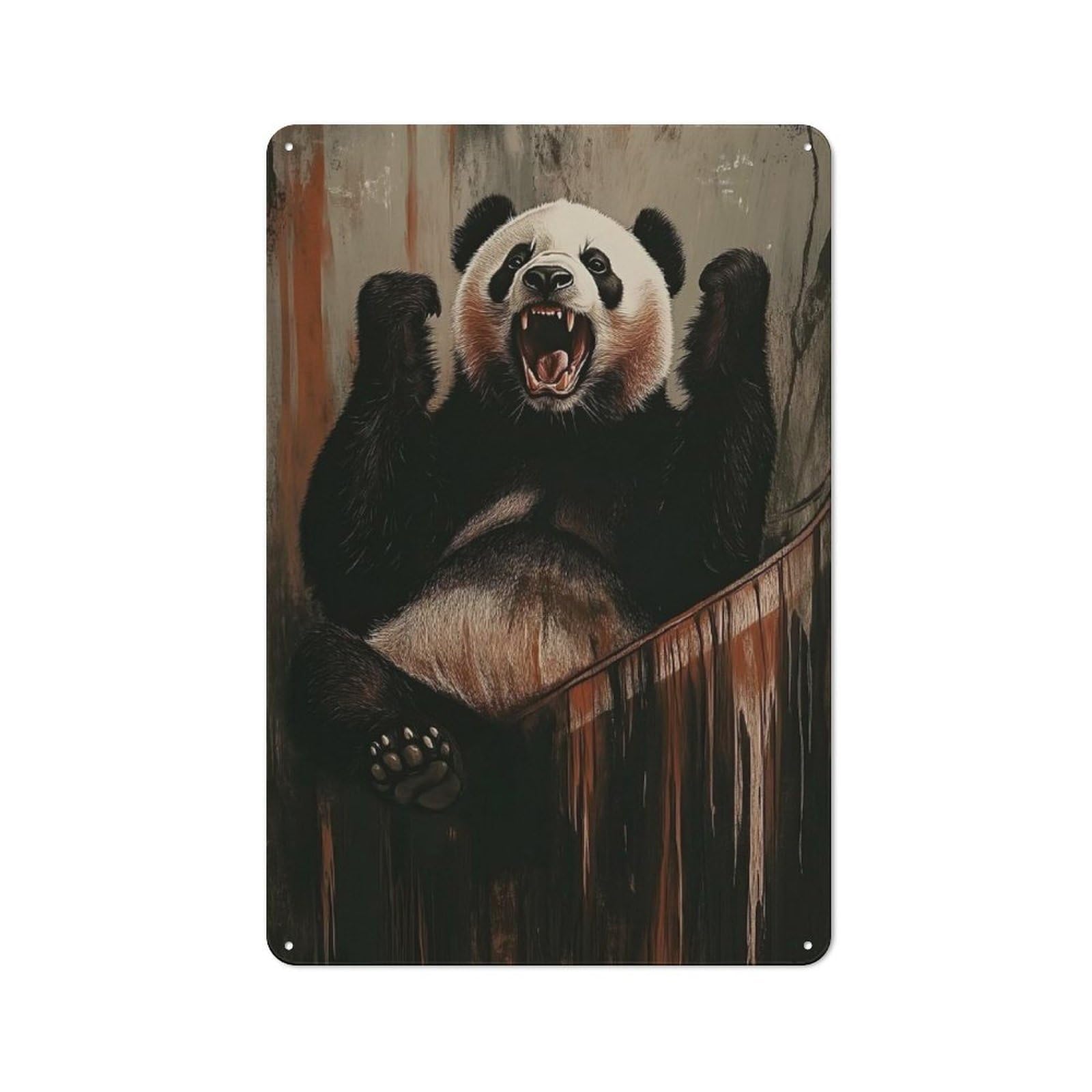 Junmoney Style-24 Metal Wall Sign 30X20cm Featuring Angry Panda For Bar Or Restaurant, Gift For Bar Decor Enthusiasts During The Christmas Season