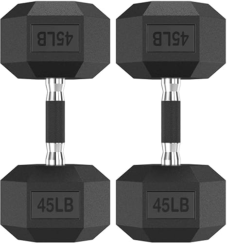 Miniatura 22 de Juego de 2 mancuernas hexagonales de 2.5 a 65 libras con revestimiento de goma, mancuernas para ejercicio y fitness, peso de mano para entrenamiento
