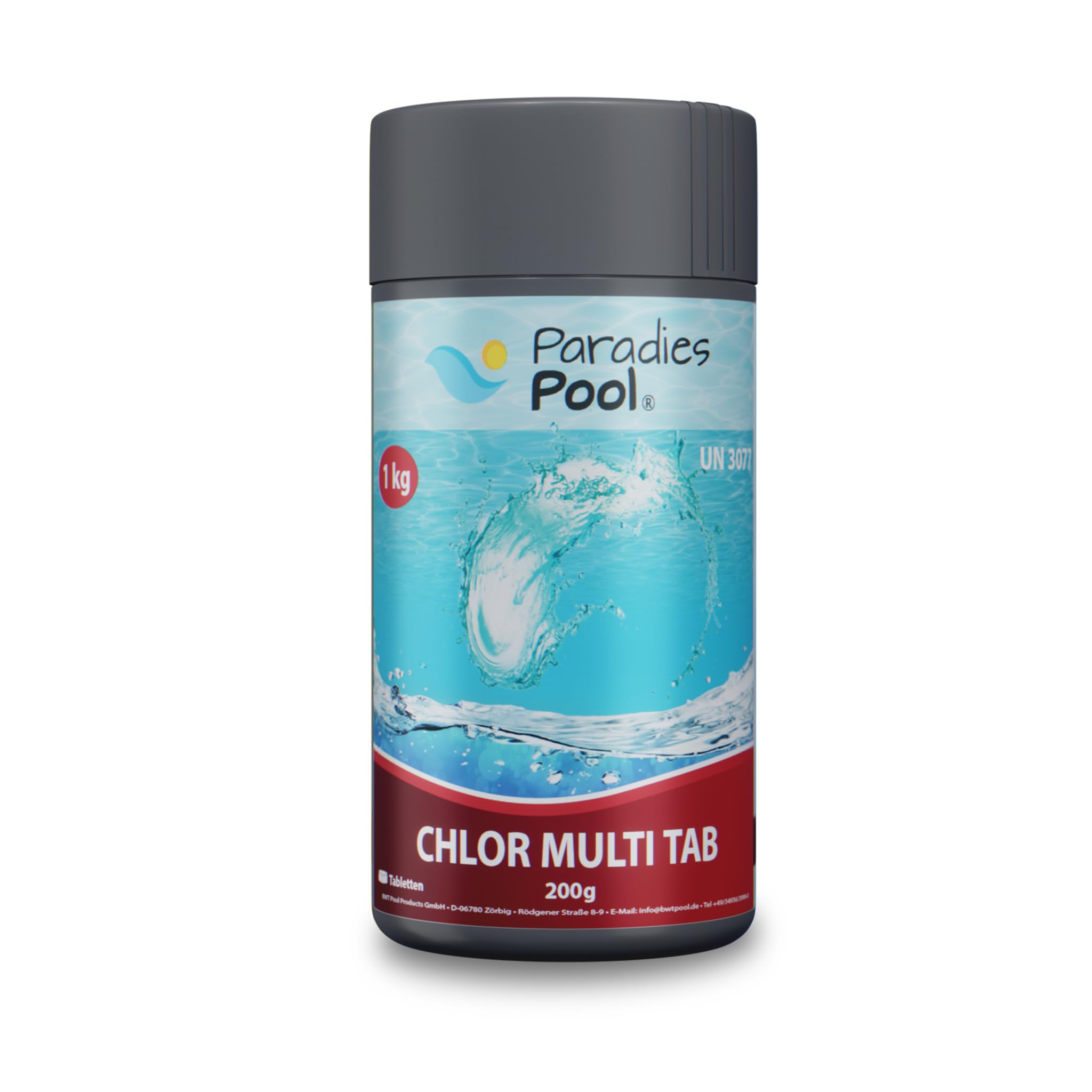 Paradies Pool Multi Tabs 200 g 3 kg, 4 in 1 Multi Tabletten mit Chlor, Algenschutz, Flockungsmittel, pH Stabilisator, zur Wasserbehandlung, Inhalt: 3 kg