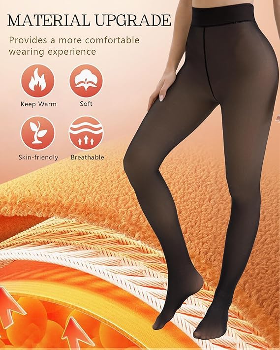 Image of HONGTEYA 2 Pairs Fleece Lined Tights Women - Warm Sheer Pantyhose Fake Translucent Tights Winter Thermal Leggings
