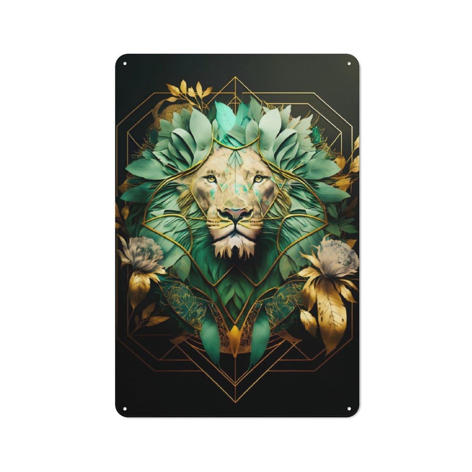 Junmoney Lion Floral Metal Gift Sign 30X20cm, Vintage Home Wall Decor For Home, Shop, Pub Or Studio Wall