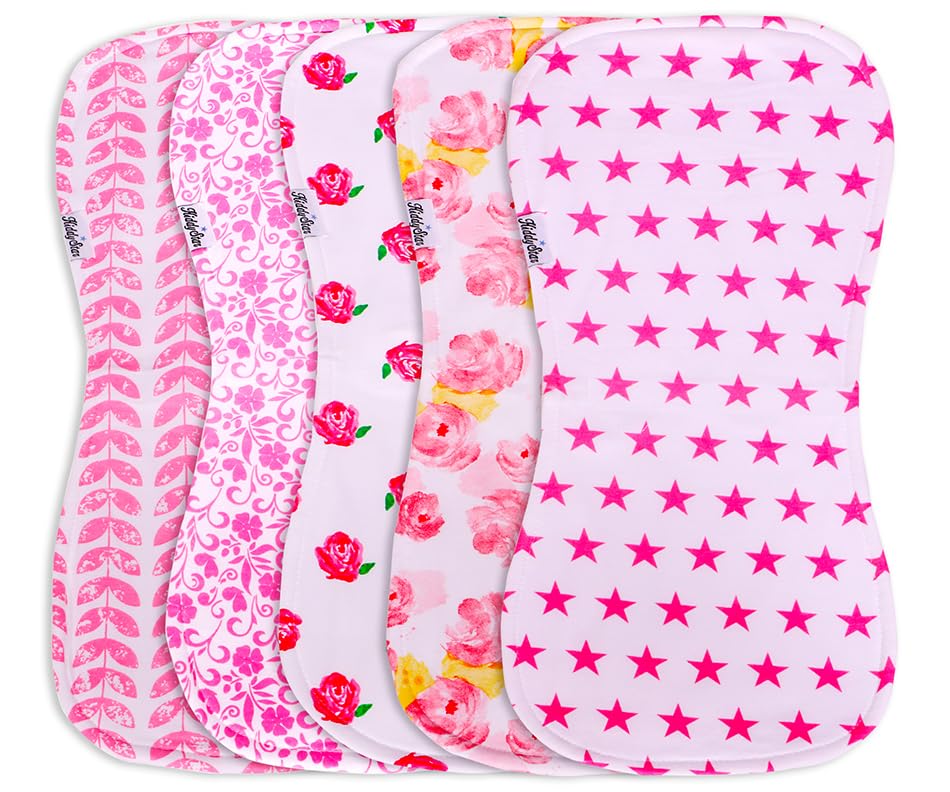 KiddyStar 5-Pack Organic Cotton Burp Cloths – Soft & Absorbent Baby Towels, Washcloths & Hand Towels | Large, Multi-Purpose Newborn Essentials for Feeding, Spit-Up & Bath Time