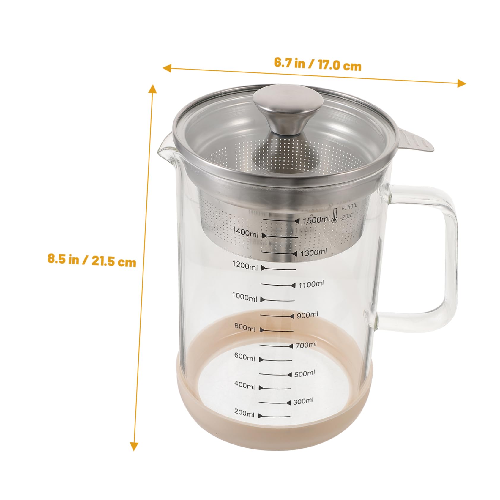 SOLUSTRE Caraffa in Vetro 1500ml Filtro a Maglia Fine in Acciaio Inox e Silicone, Utile Strumento da Cucina per Filtrare Latte di Soia e Succhi