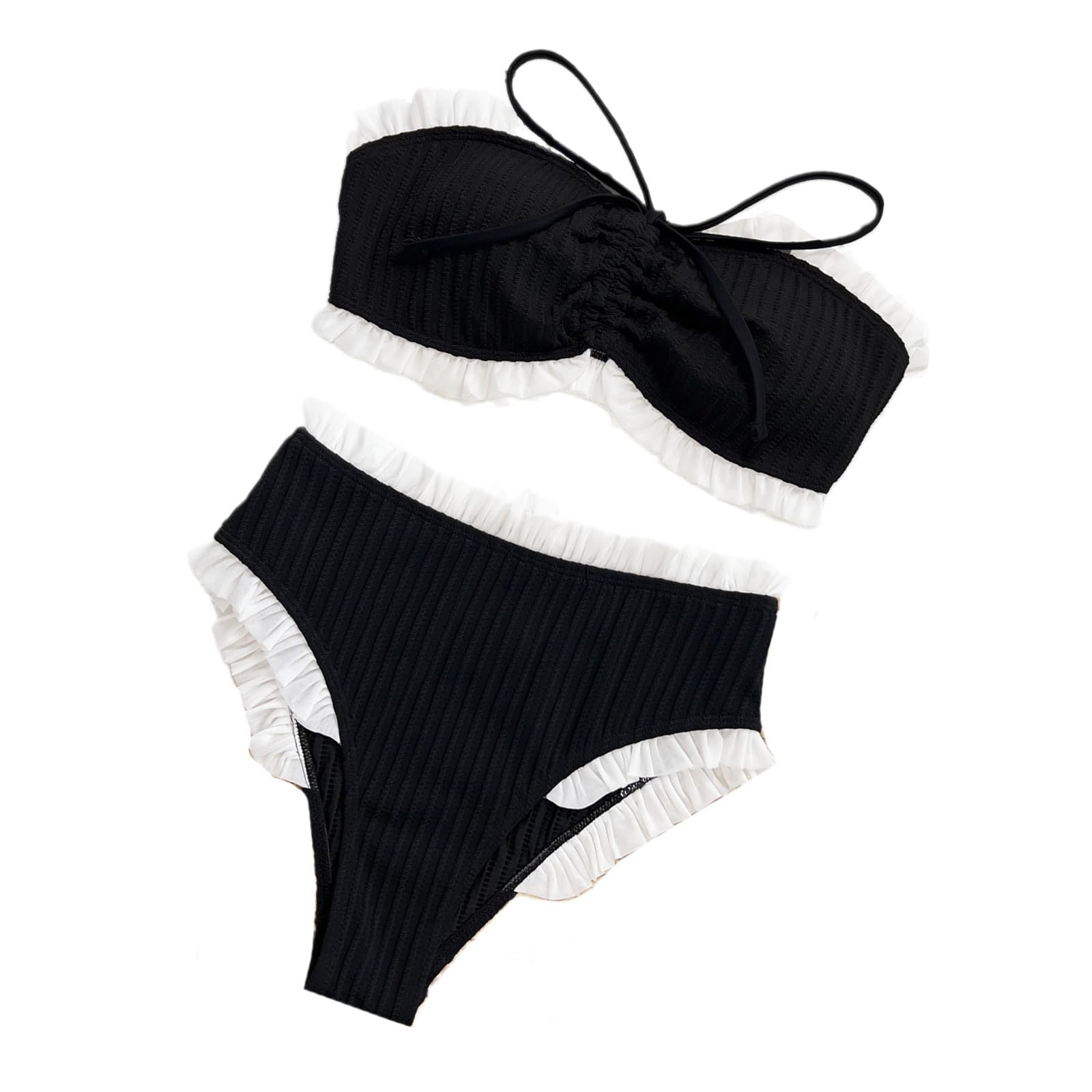 Tsophreniq Two Piece Bandeau Swimsuit Bandeau Thong Bathing Suit with Low Waist Briefs Strapless Push Up Thong Swimwears Crochet Swimwears