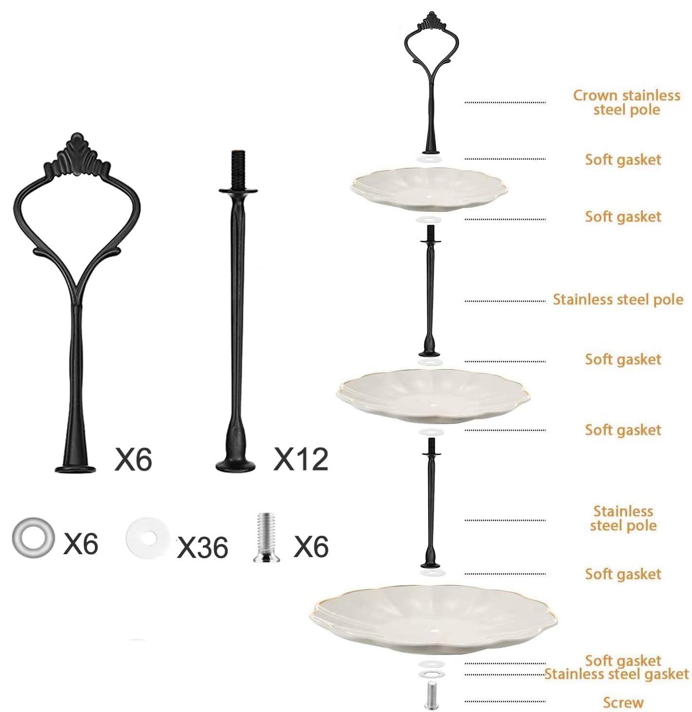 BetterJonny Set di 4 supporti per alzata per torte, da 2 a 3 livelli