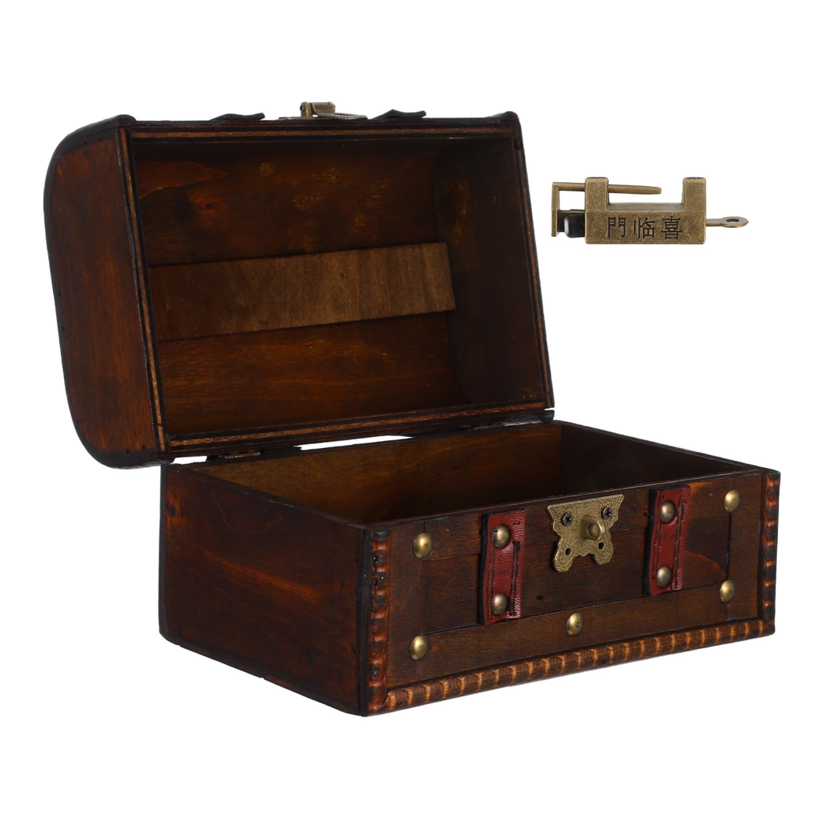 HOODANCOS Small Lockable Keepsake Storage Case Decorative Antique Design for Home Jewelry Organizer Dark Brown Color
